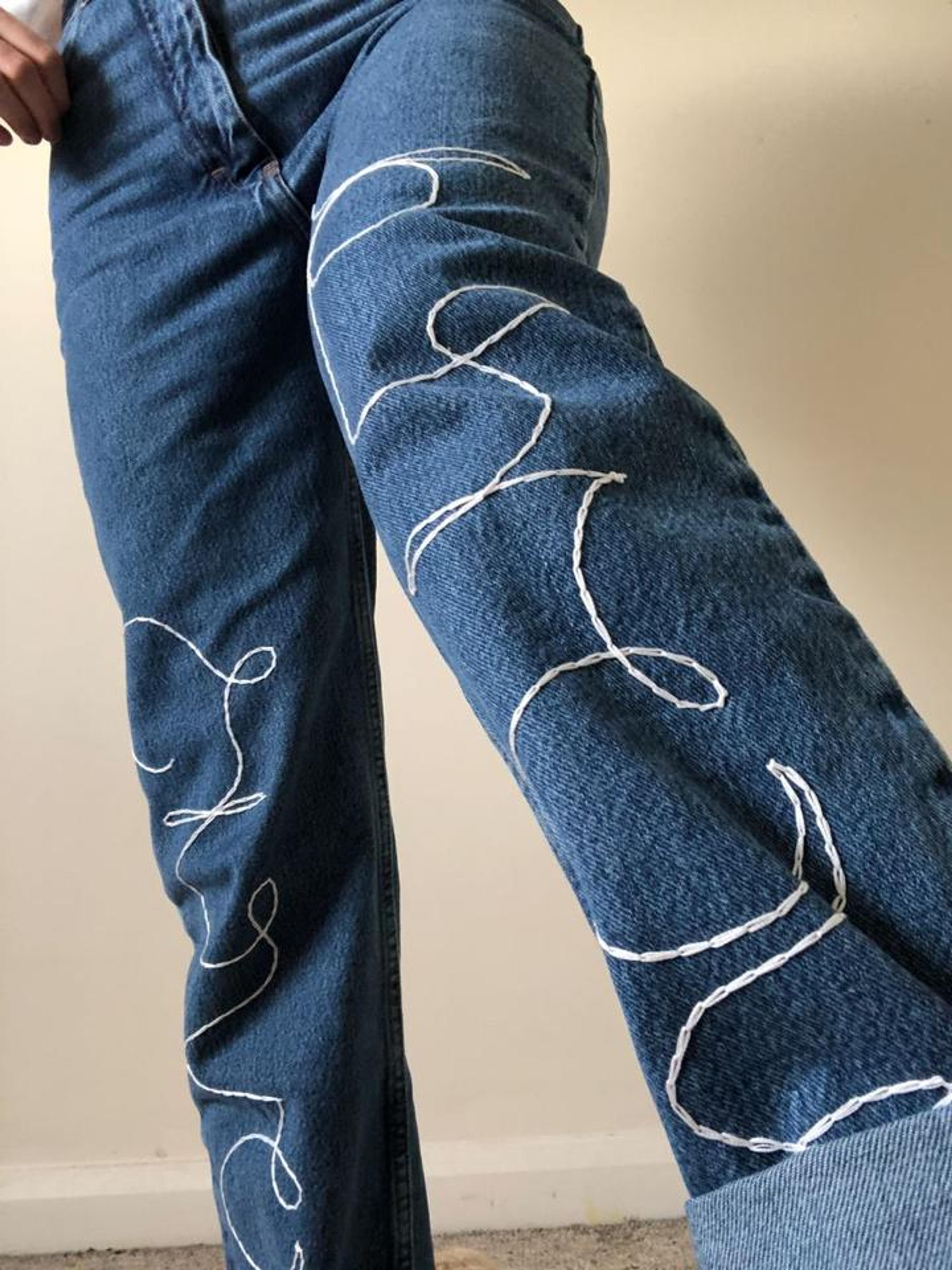 High Waisted Recycled Embroidered Jeans