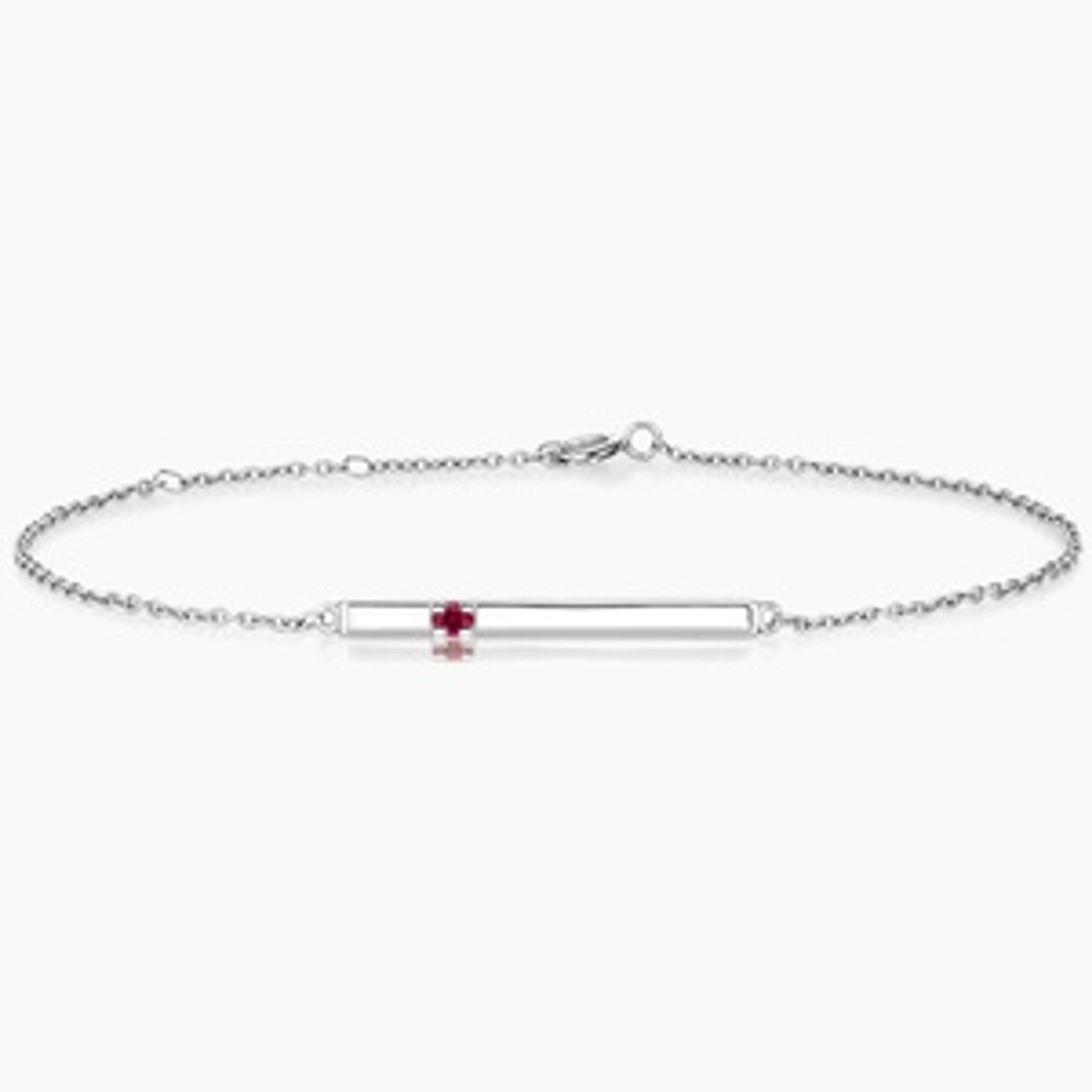 Silver Lab Grown Ruby Bar Bracelet