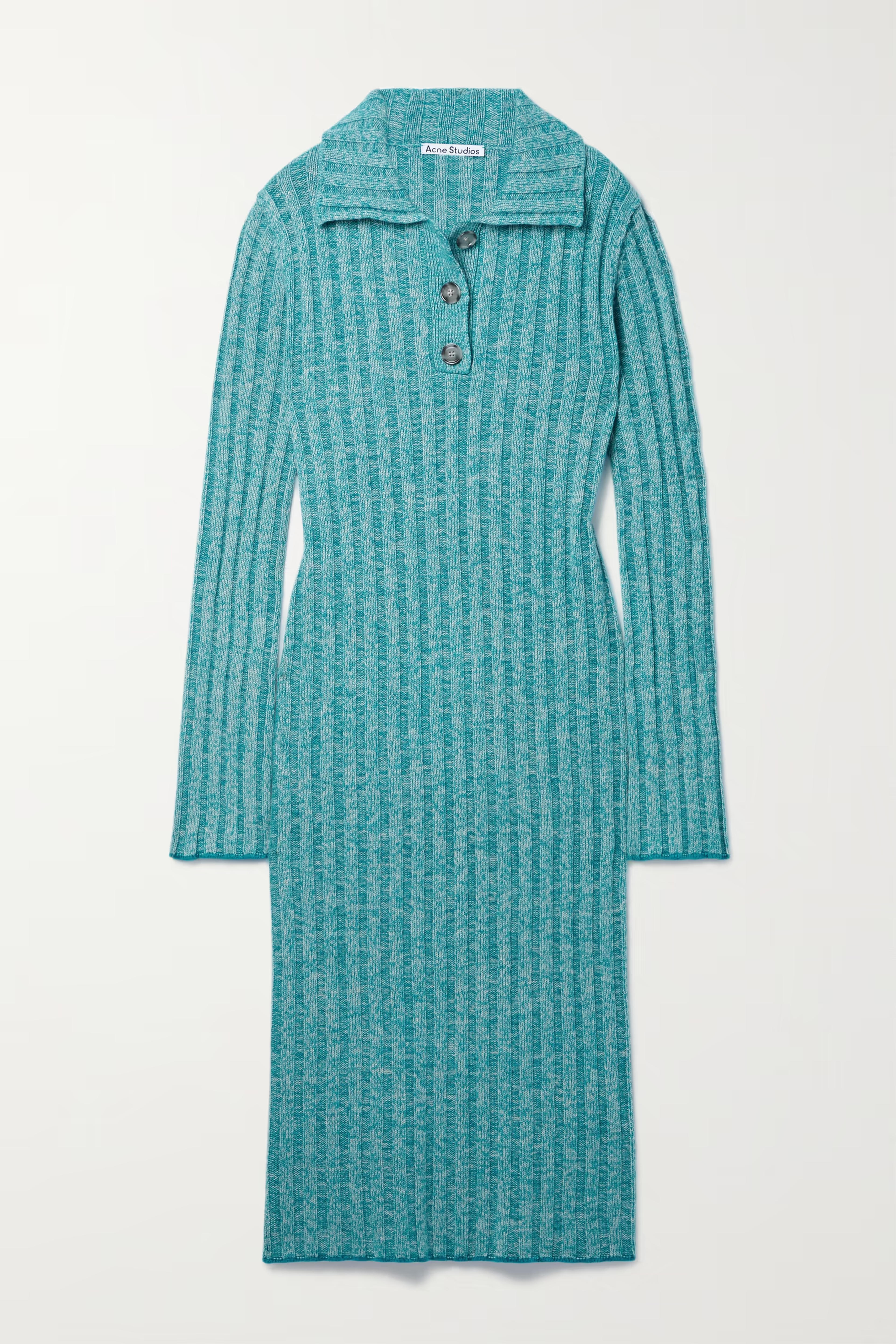 Turquoise Ribbed wool-blend midi dress | ACNE STUDIOS | NET-A-PORTER