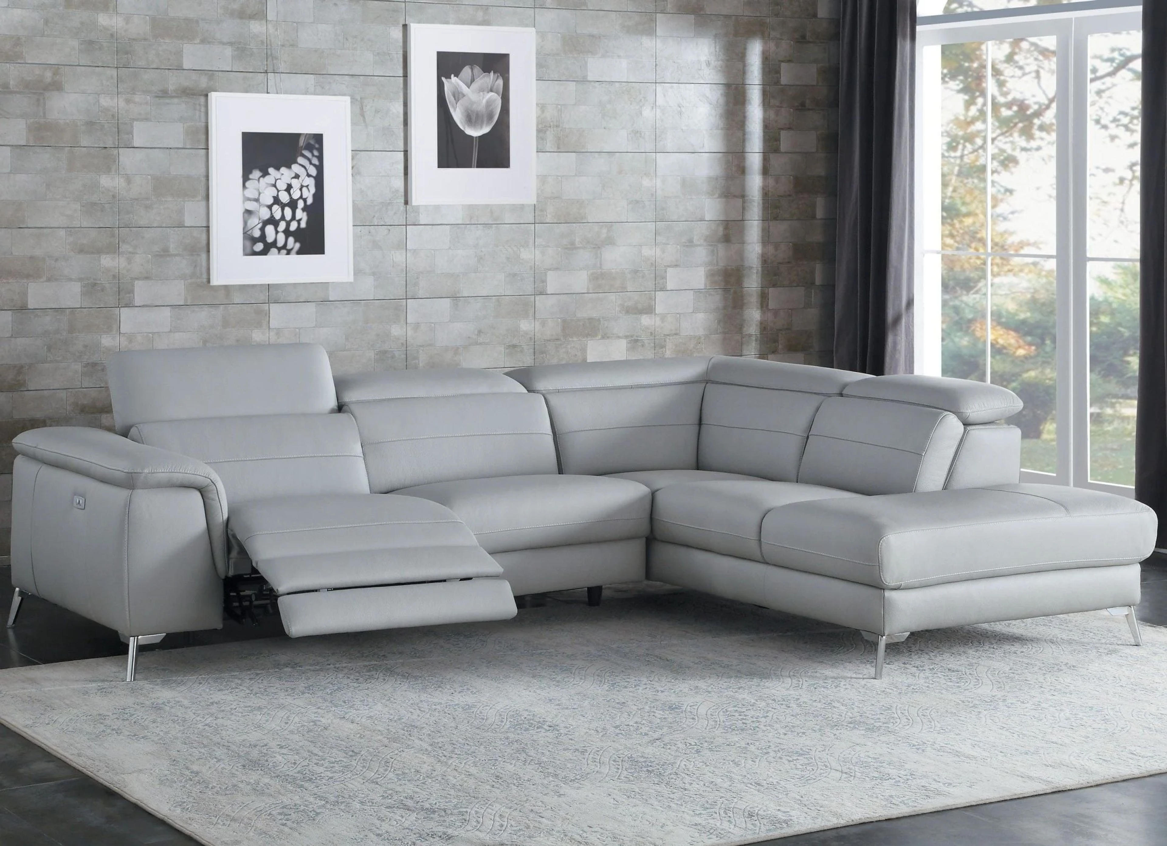 Cinque Light Gray Leather Power Reclining Sectional - 1StopBedrooms