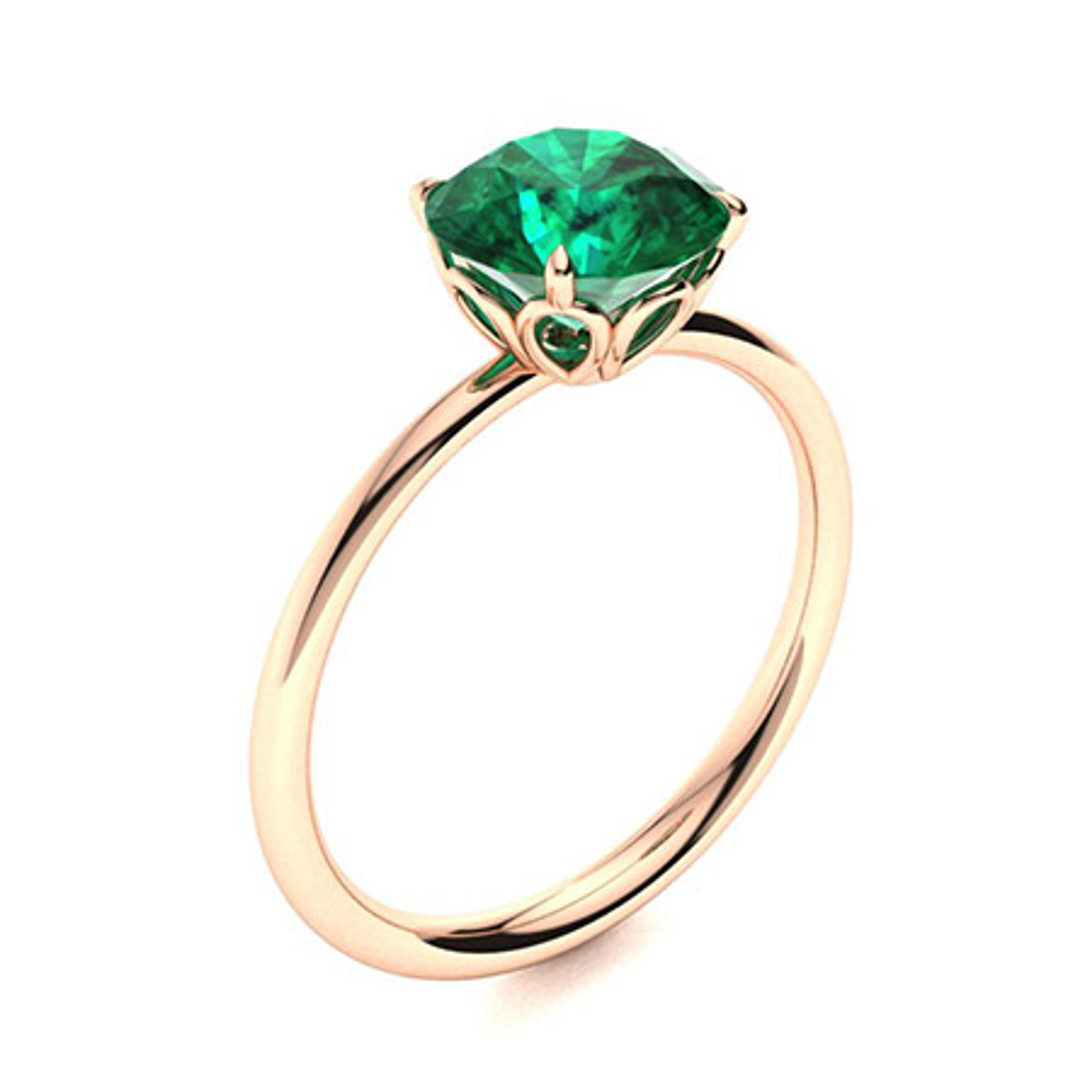 Ann Ring with Round Emerald | 1.5 carats Round Emerald Solitaire Ring in 18k Rose Gold | Diamondere