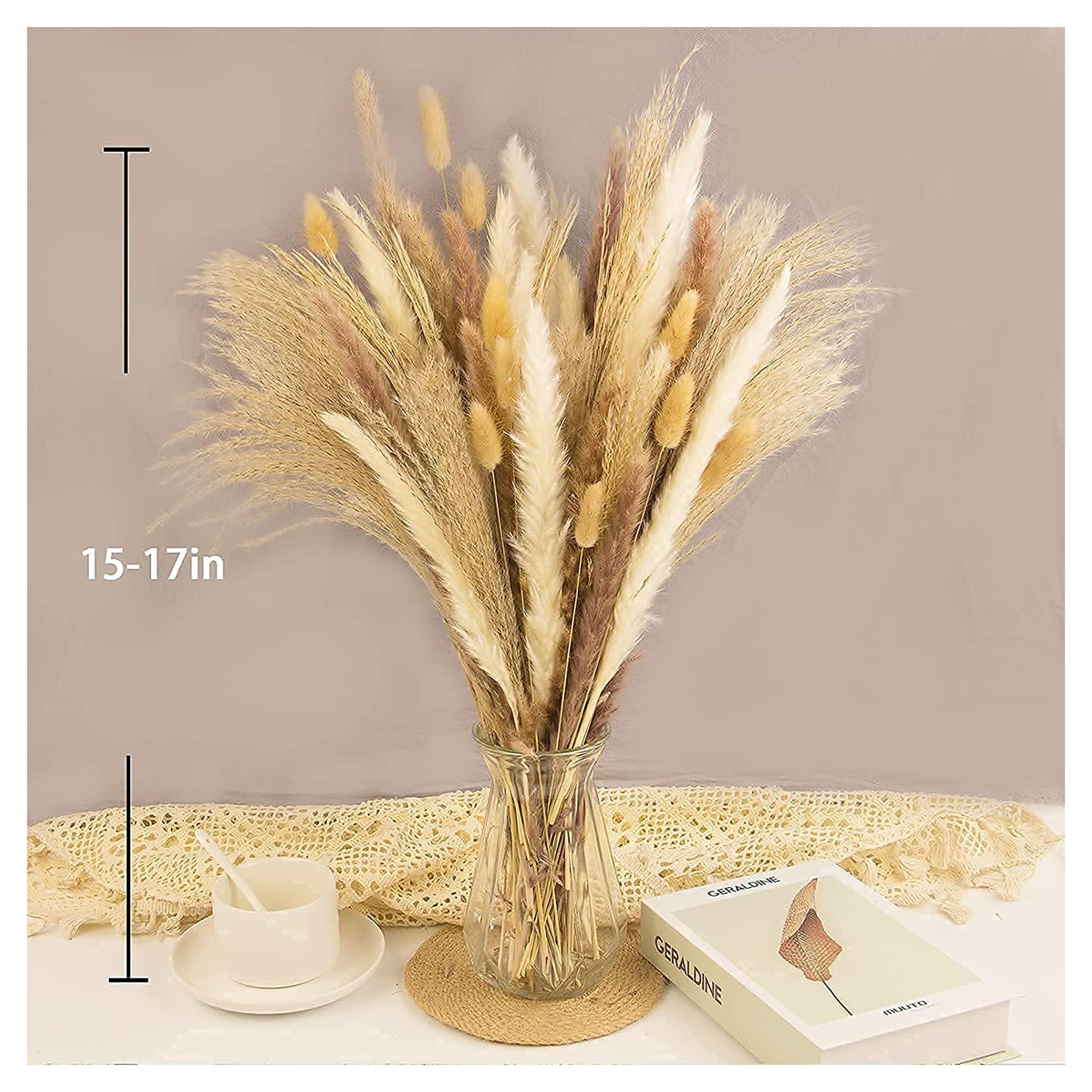 65PCS Pampas Grass Decor, Including pompas Floral, Reed Dried Grass and Bunny Tails Dried Flowers, Natural Dried Pampas Grass Bouquet for Boho Decor Wedding, Home Decoration