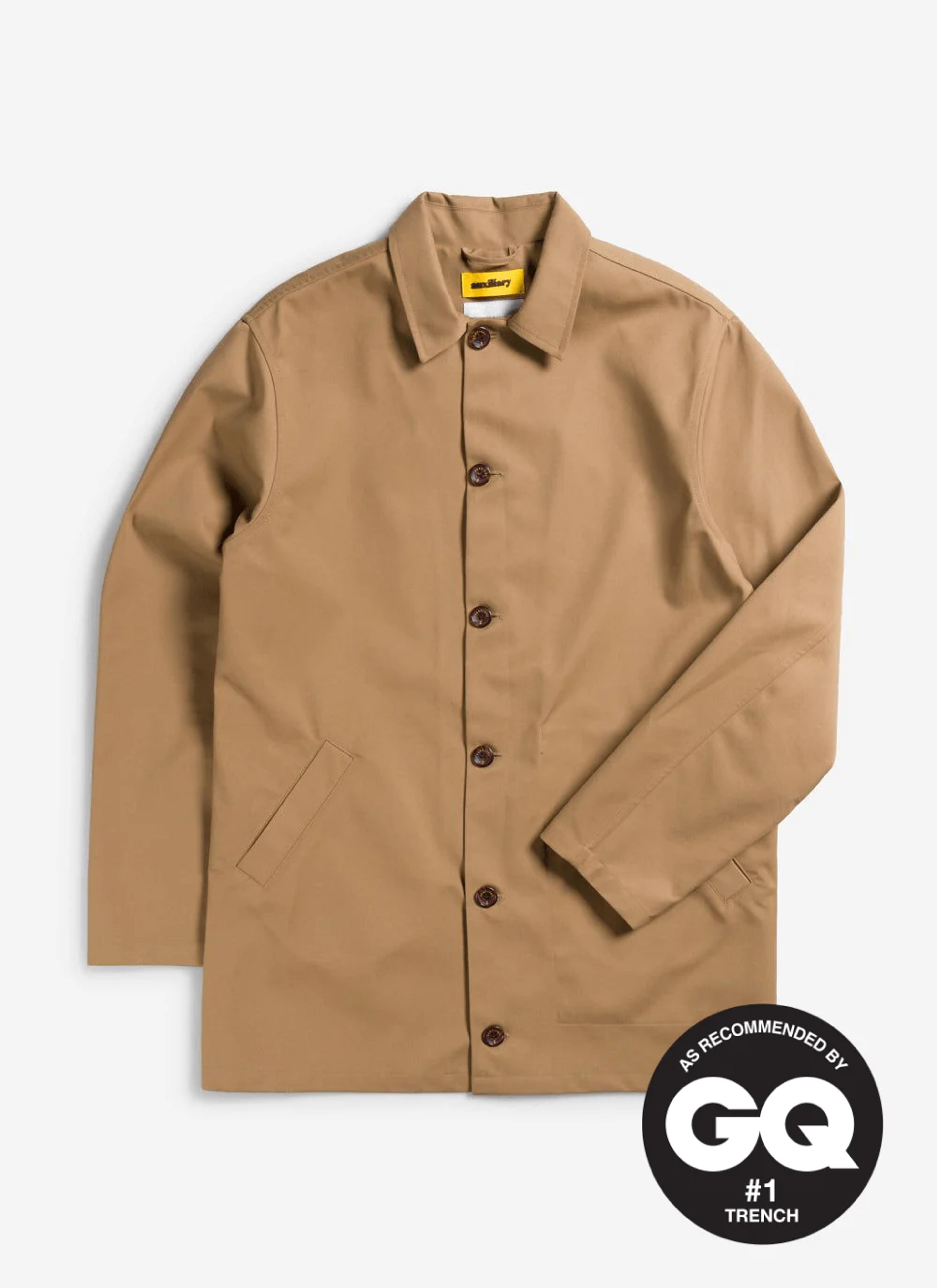 Men's Auxiliary Sherlock Short Trench Coat | Tan with Navy | Percival Menswear