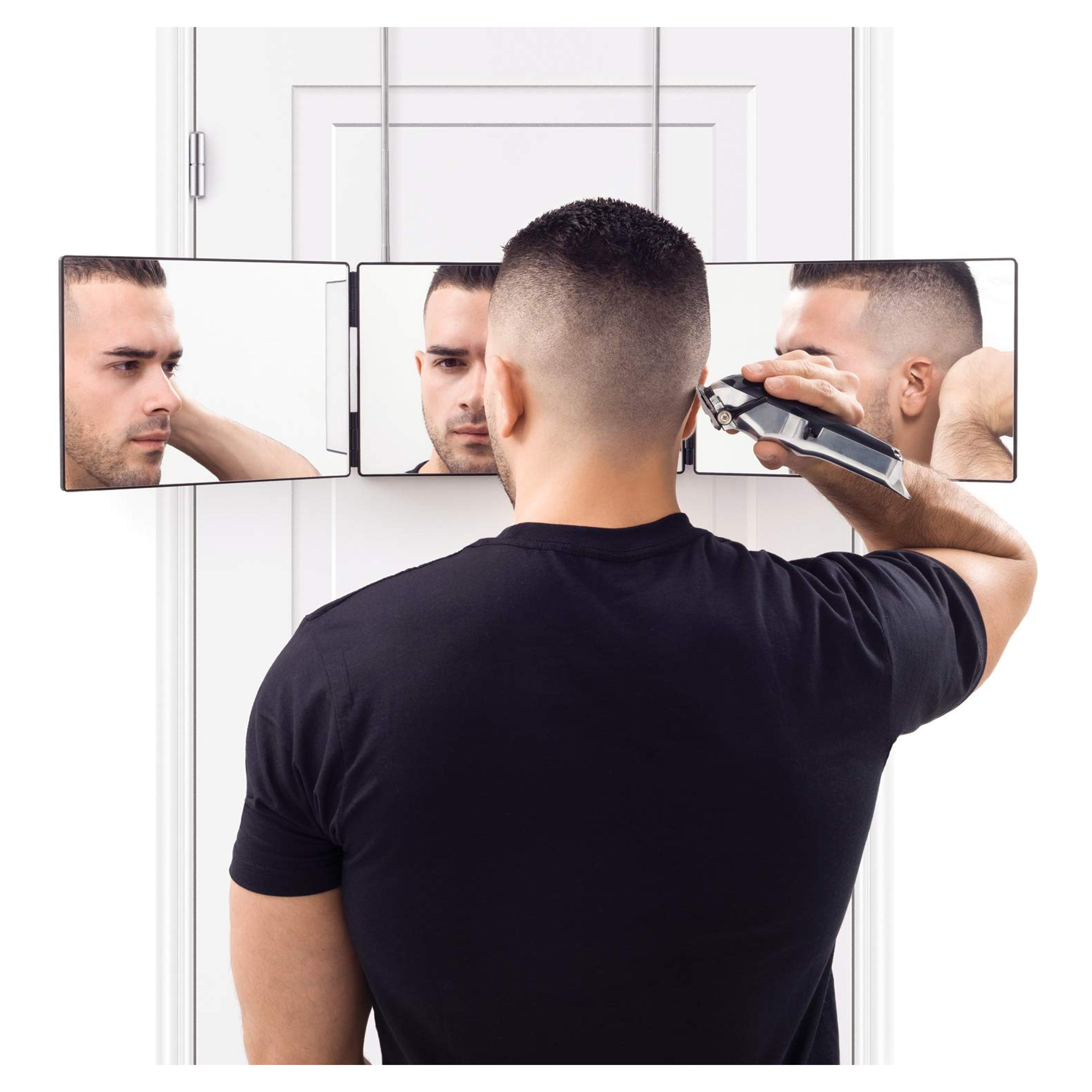 SELF-CUT SYSTEM Travel Version - Three Way Mirror for Self Hair Cutting with Height Adjustable Telescoping Hooks and Free Educational Mobile App