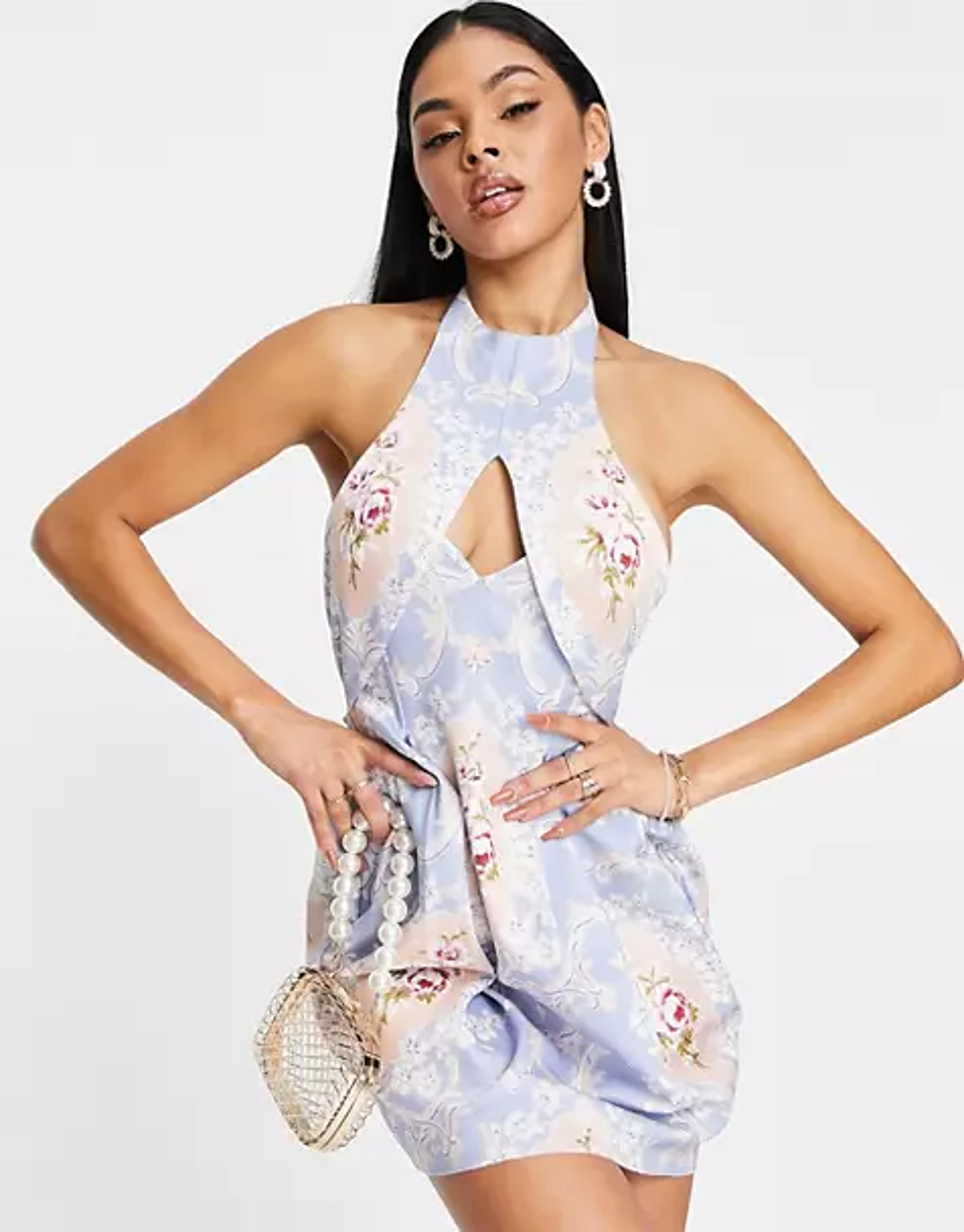 ASOS DESIGN backless tulip mini dress in pastel regal print | ASOS