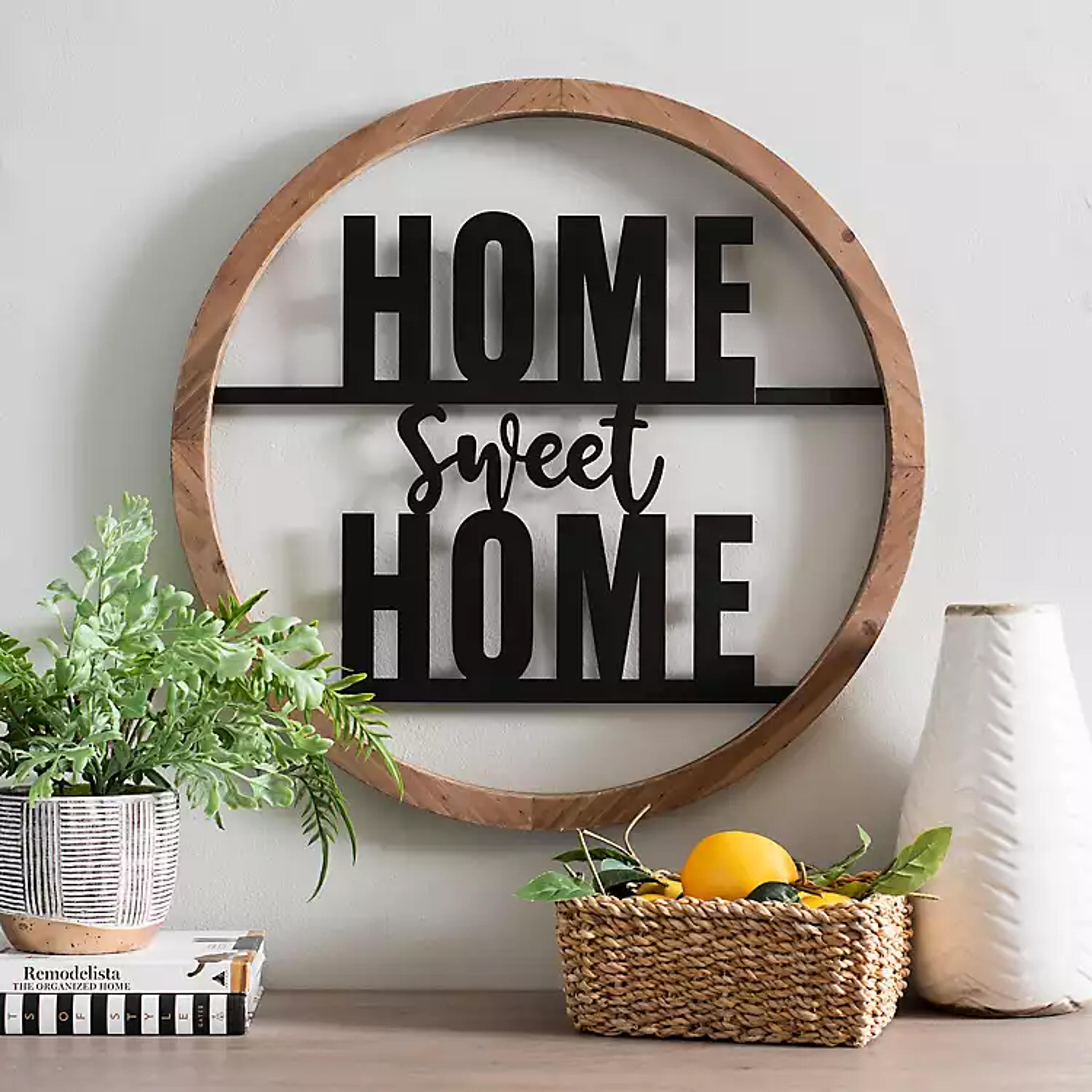 Wood and Metal Home Sweet Home Round Plaque | Kirklands Home