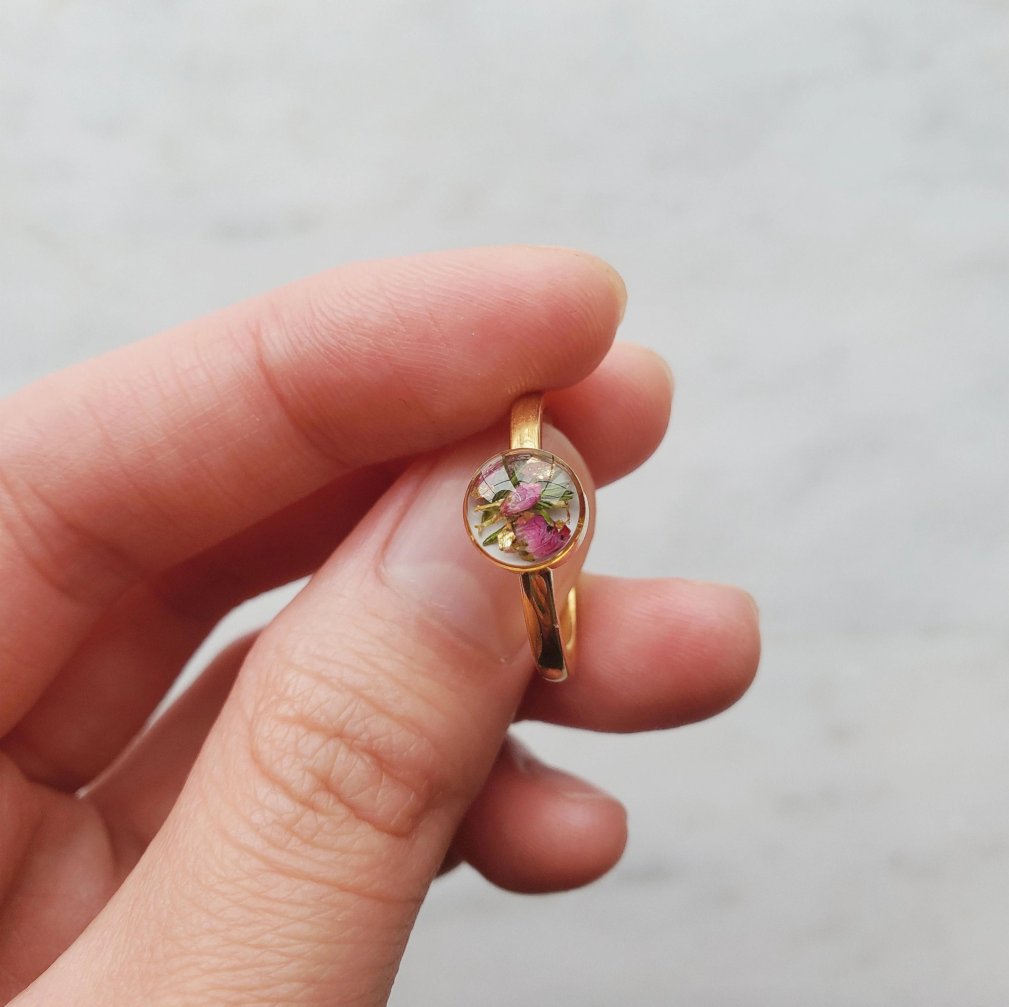 Real Flower Resin Ring Heather Gold Ring Botanical Jewelry