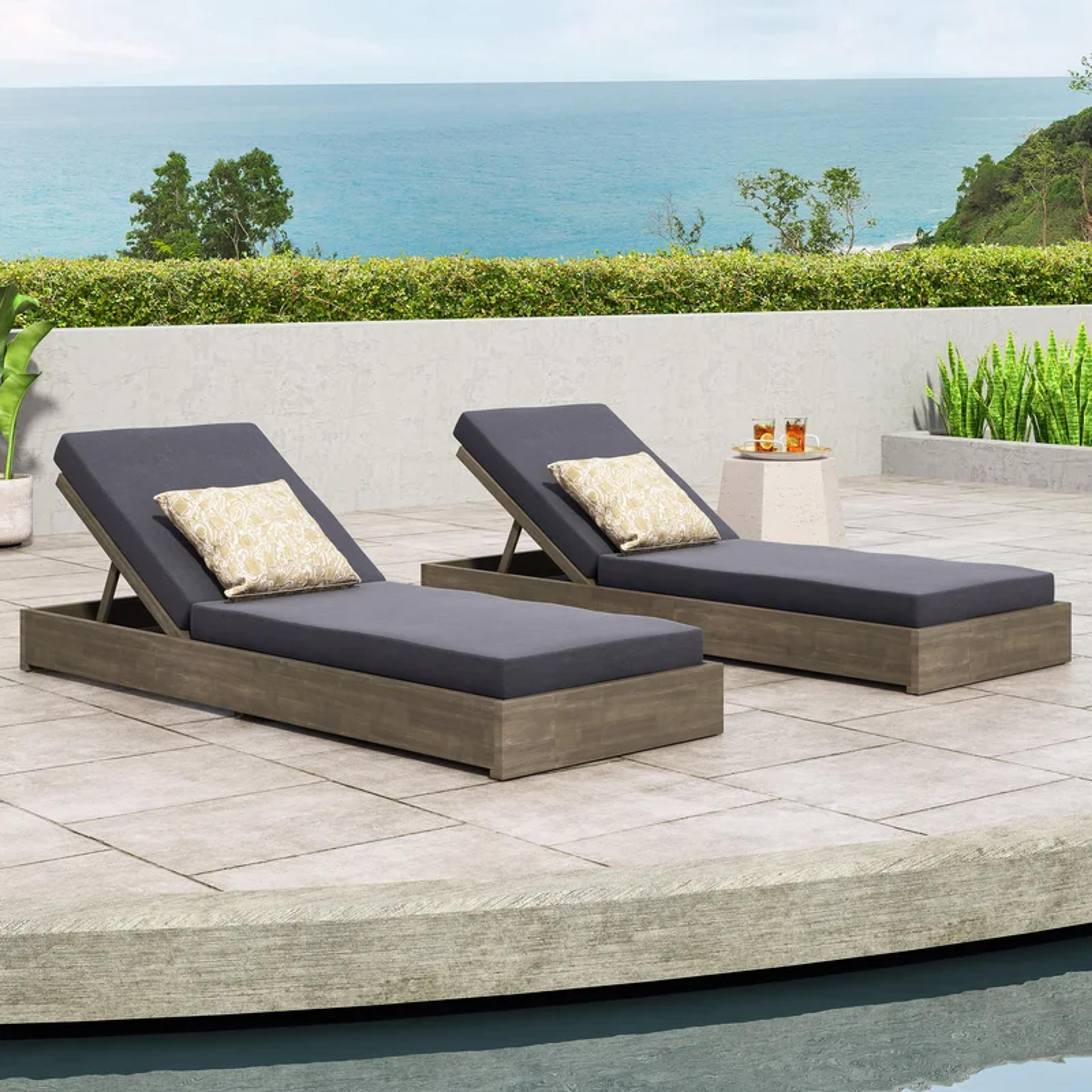 Rosecliff Heights Leite Outdoor Acacia Chaise Lounge Set & Reviews | Wayfair