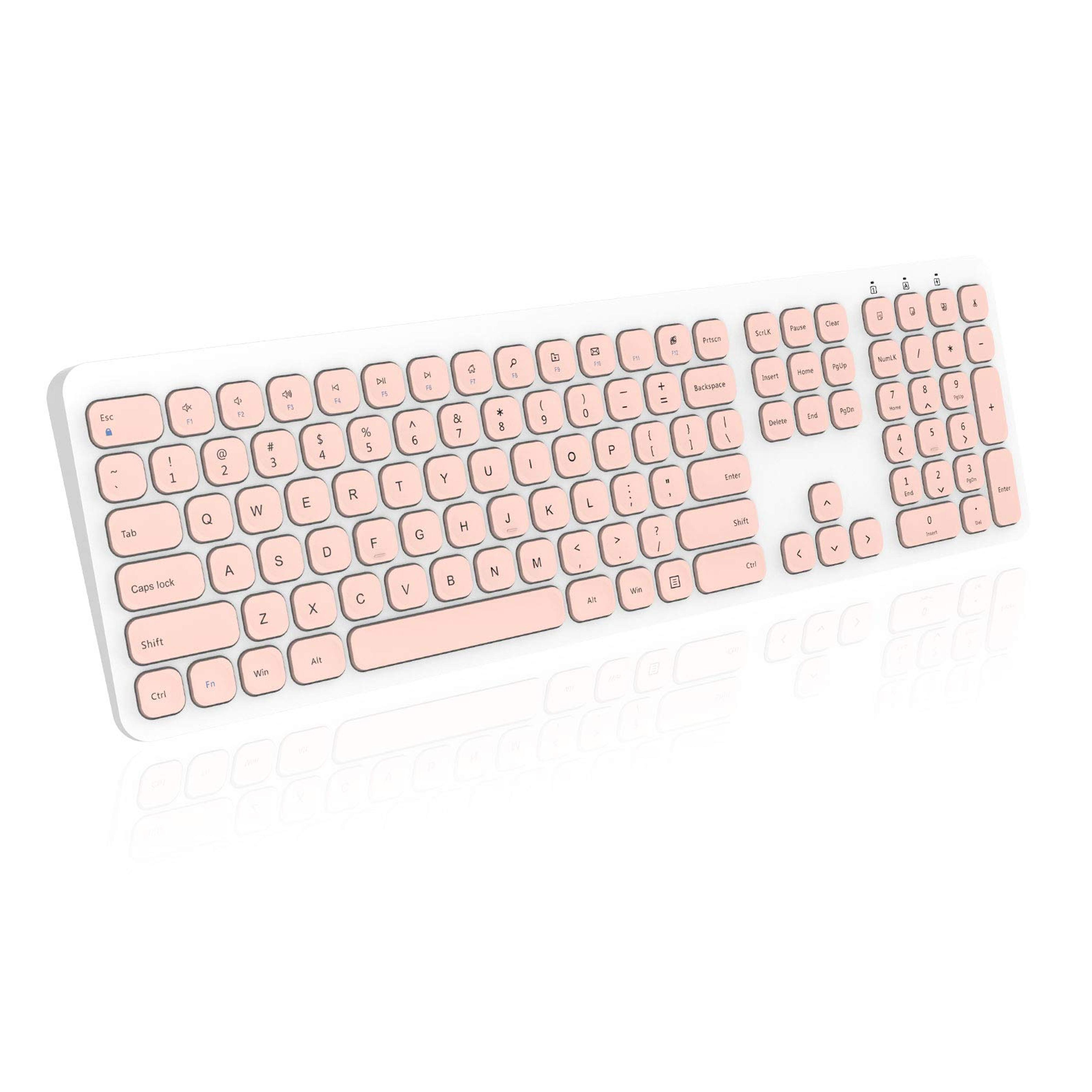 cimetech Wireless Keyboard, 2.4G Advanced Full Size Keyboard with Number Pad, Silent Ergonomic Keyboard and 110 Keys, for Laptop, Desktop, PC, Mac, Windows 10/8/7/XP, Battery Included (Pink)