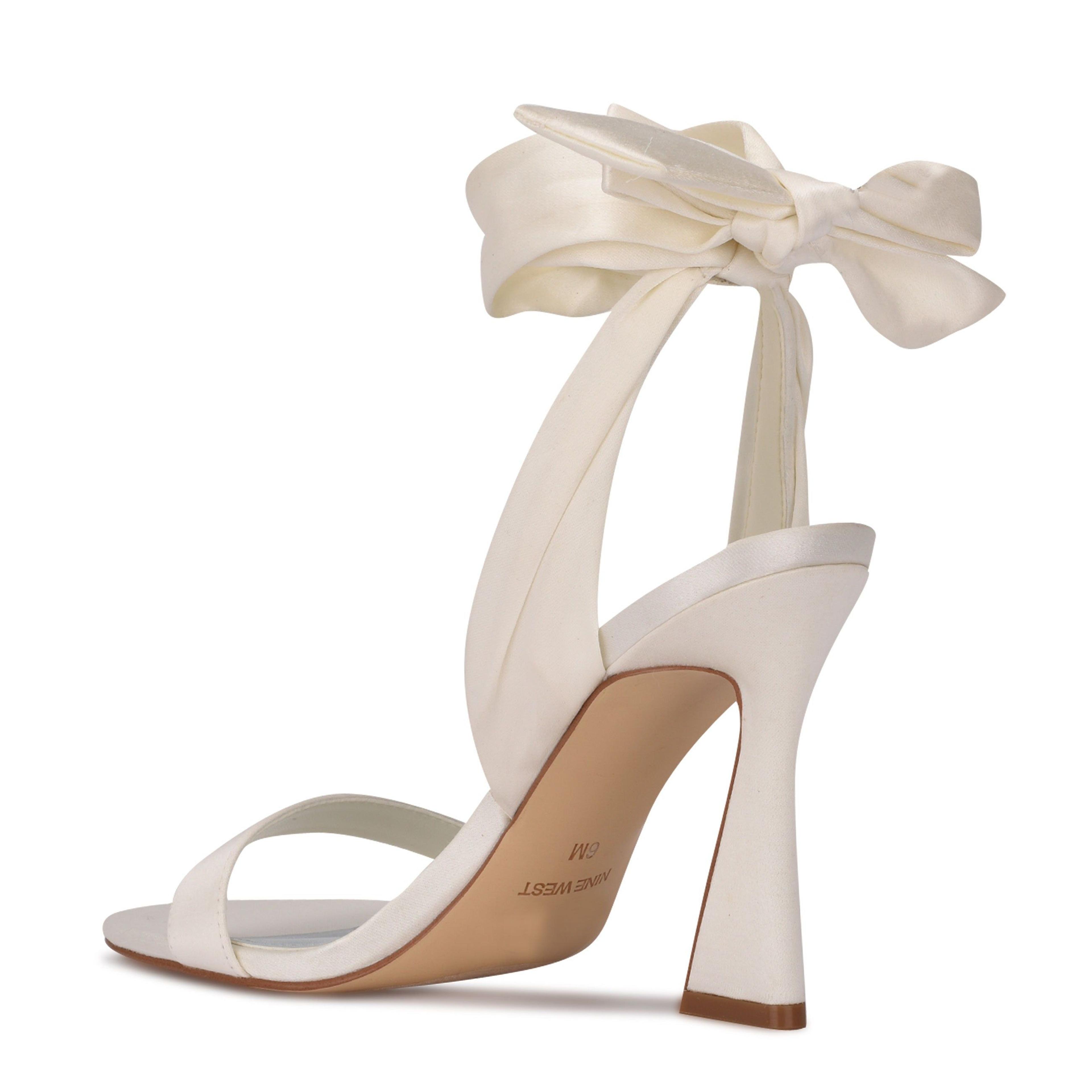 Kelsie Ankle Wrap Heeled Sandals - 10 / M / White Satin