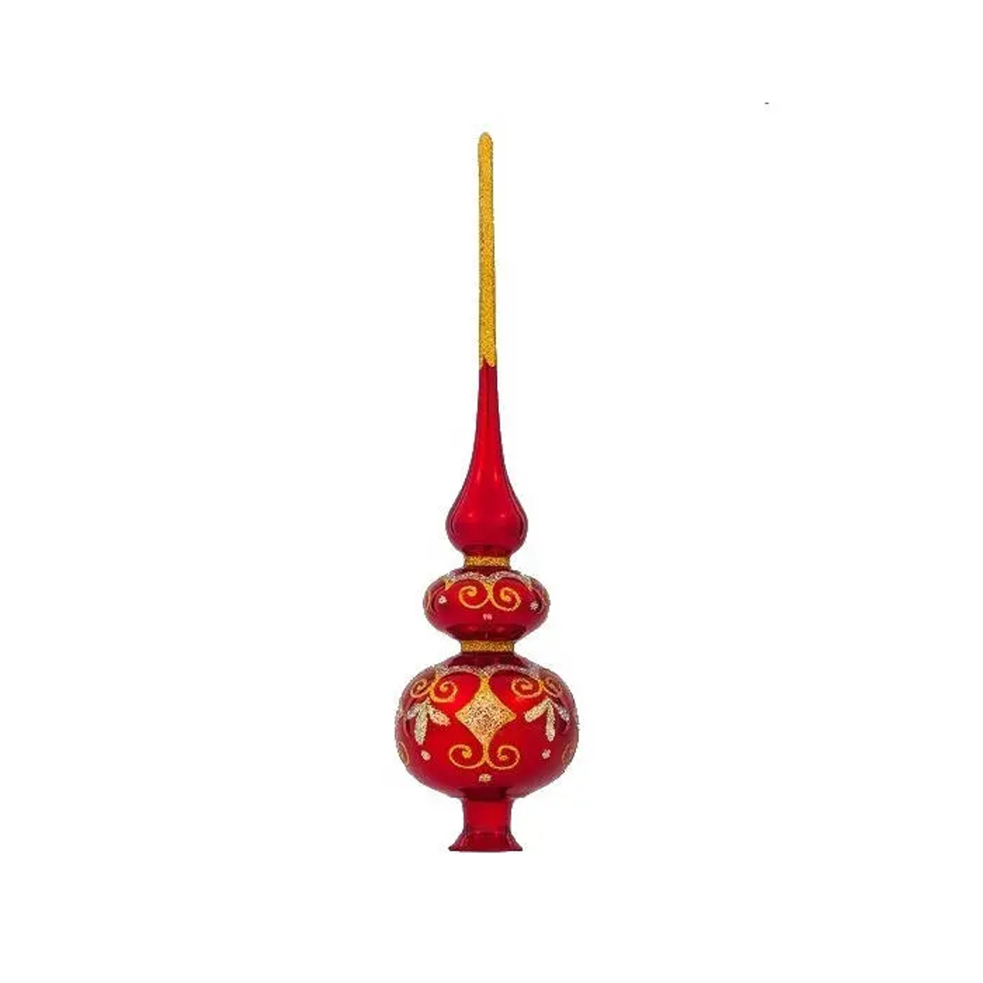 Christmas Tree Topper Ornament Blown Glass Hand Painted Red - Etsy