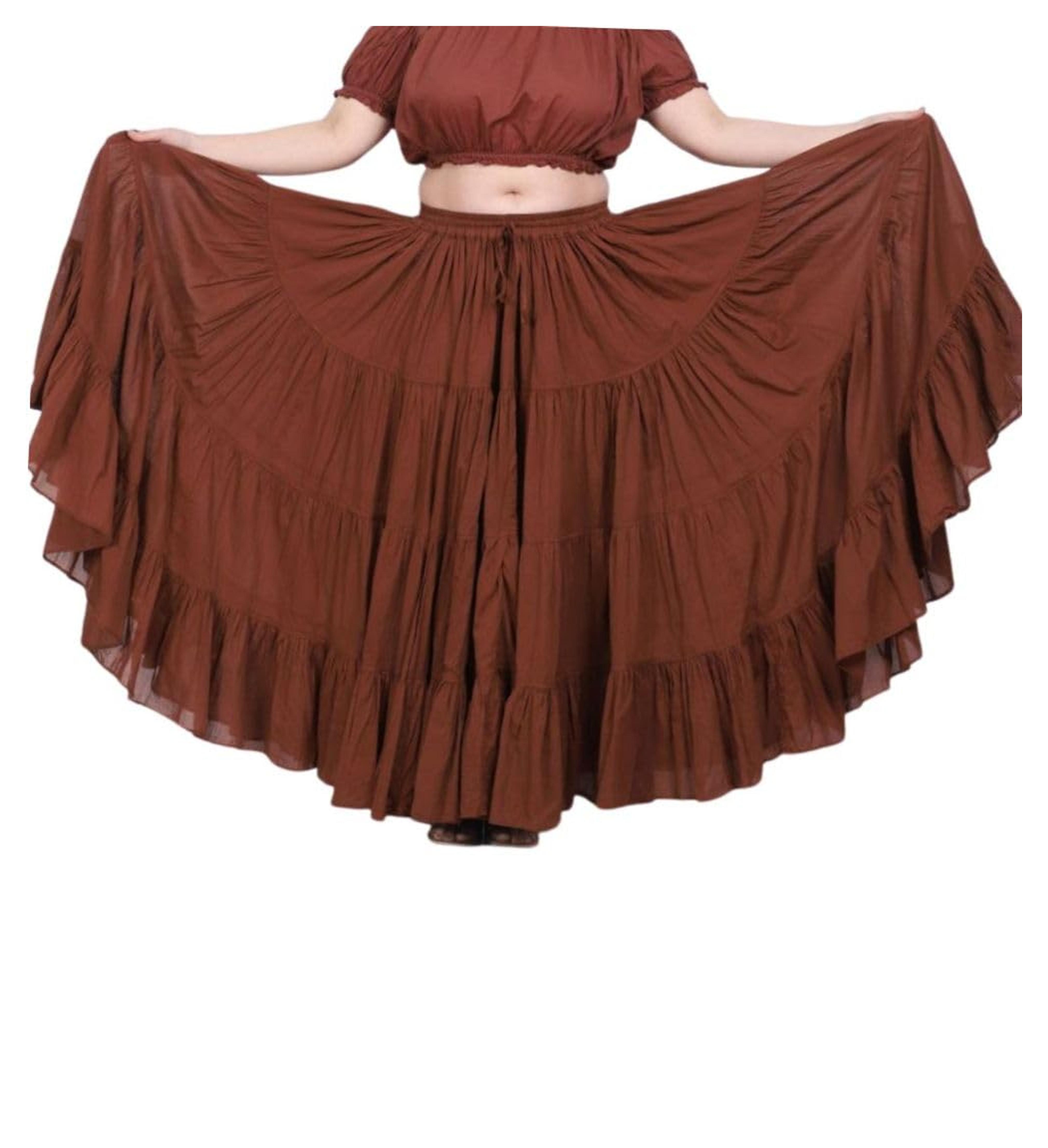 Wevez Women's Gypsy 25 Yard Solid Color Cotton Skirt, Brown, One Size at Amazon Women’s Clothing store