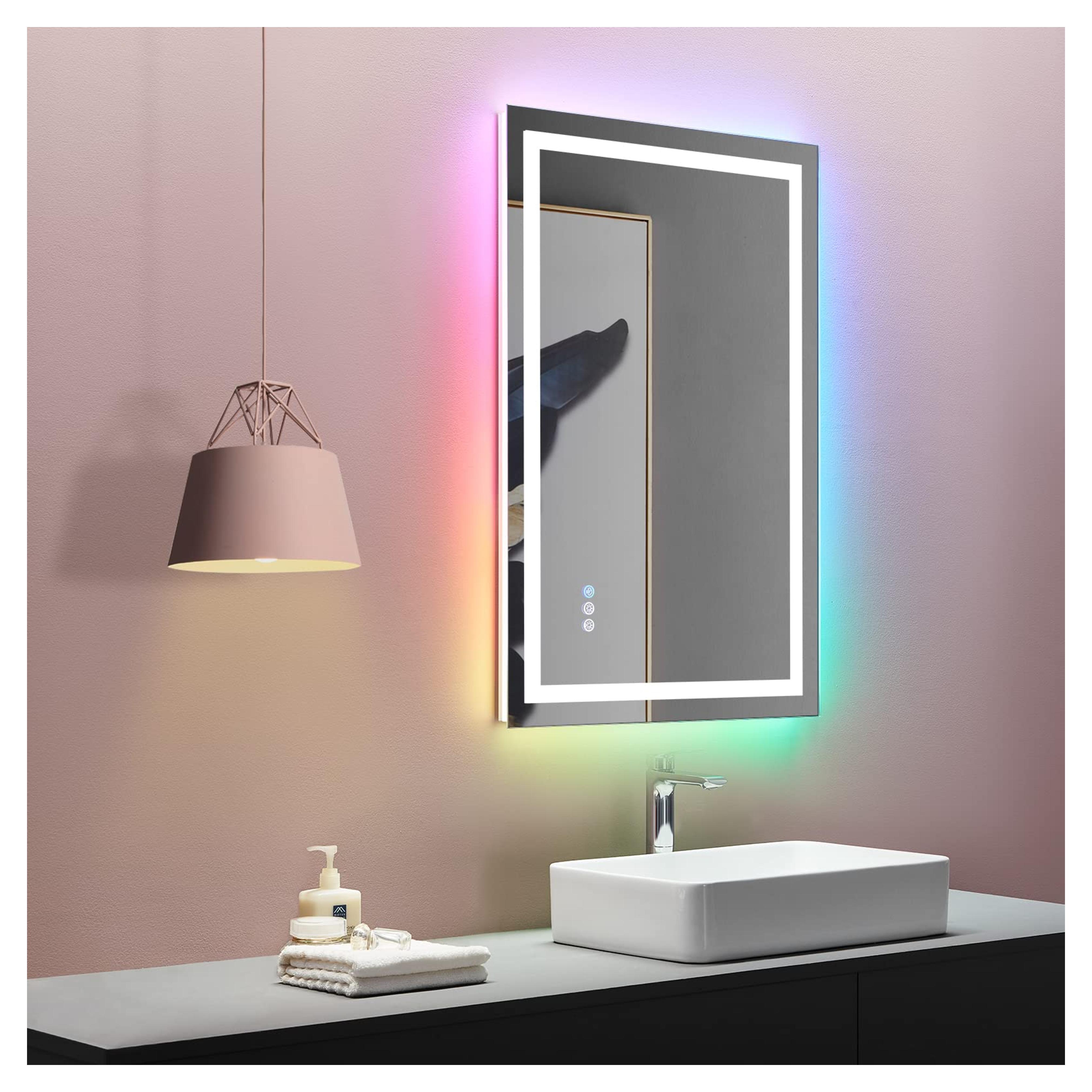 LOAAO 36"X24" LED Bathroom Mirror with Lights, Anti-Fog, Dimmable, RGB Backlit + Front Lighted, Bathroom Vanity Mirror for Wall, Memory Function