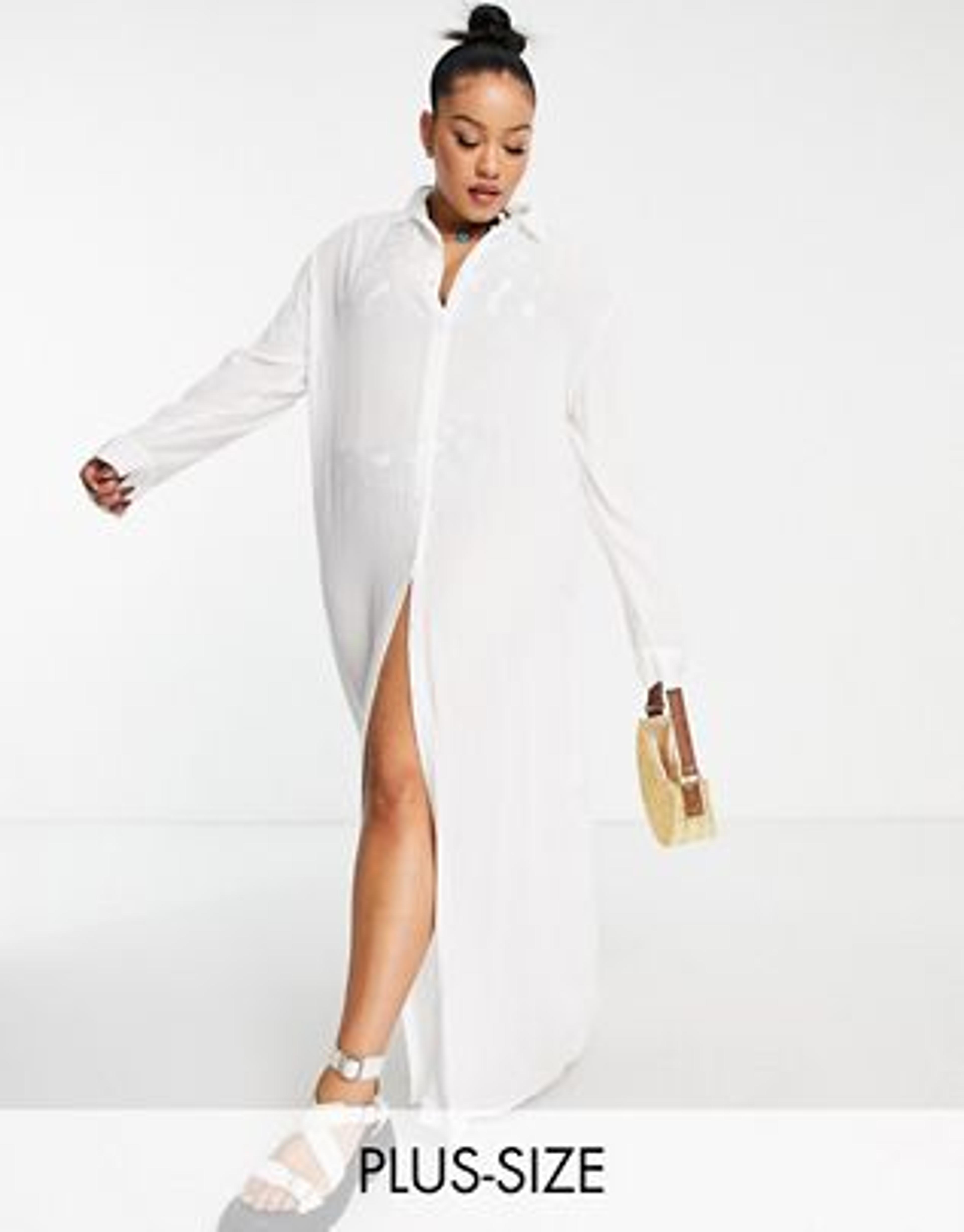 Esmee Plus Exclusive maxi beach shirt dress in white | ASOS