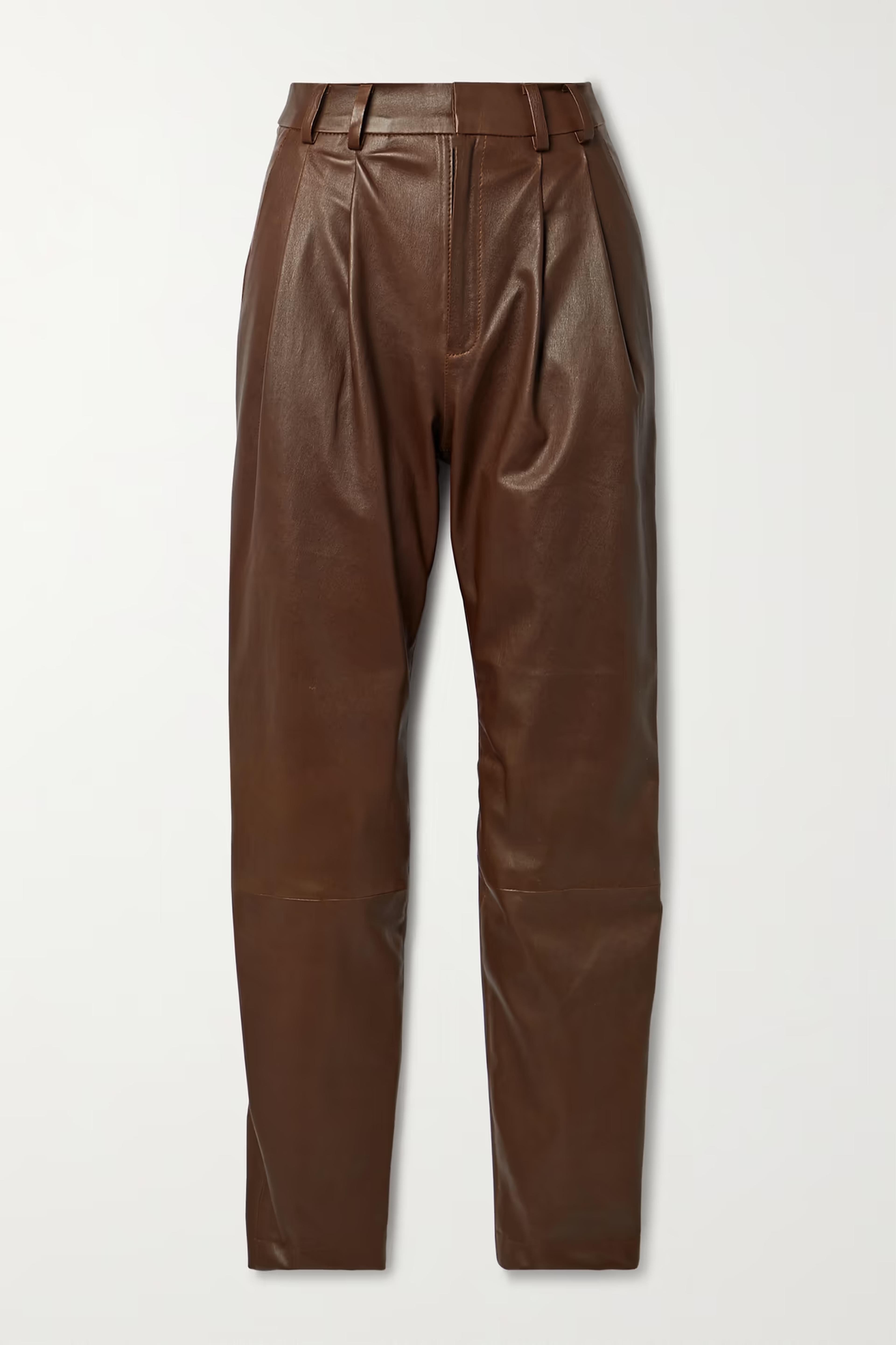 SPRWMN - Pleated leather tapered pants
