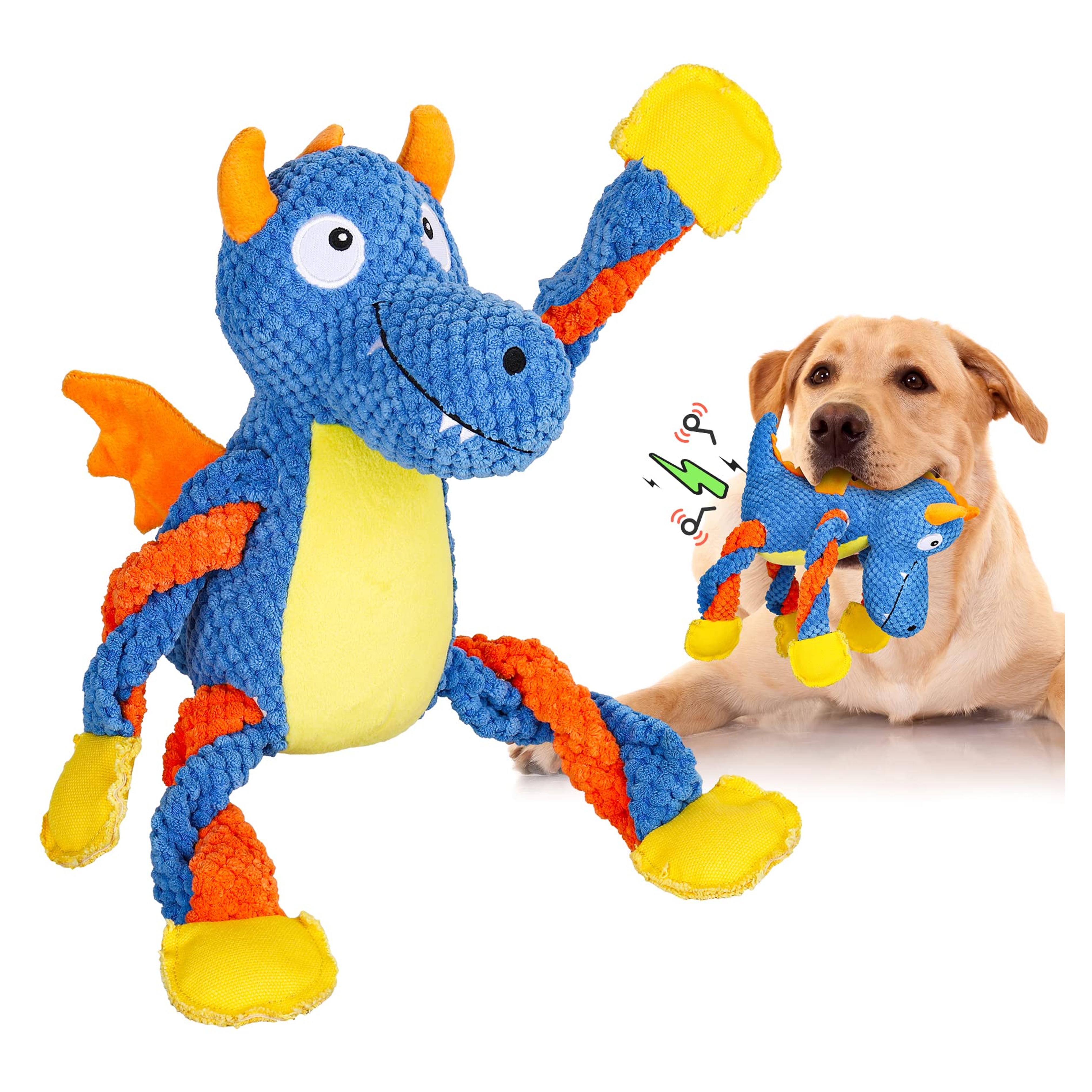 Squeaky Dog Toys,Pet Daddy Dog Plush Toys with Cotton Material and Crinkle Paper,Indestructible Dog Molar Teeth Toys Interactive Companion Dog Toy,Dog Chew Toys for Various Types of Dogs (Dinosaur)