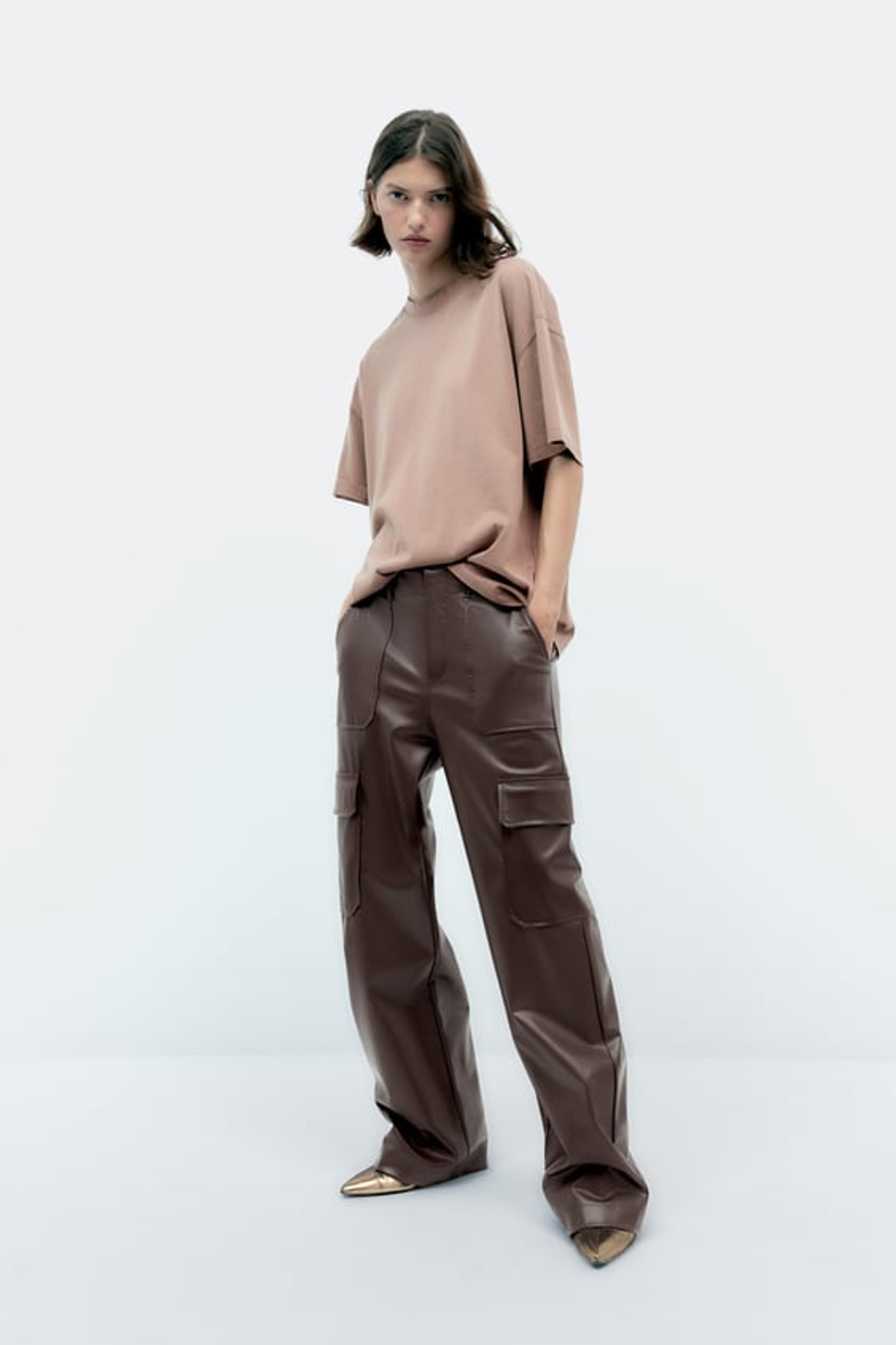 FAUX LEATHER CARGO TROUSERS - Dark brown | ZARA United Kingdom