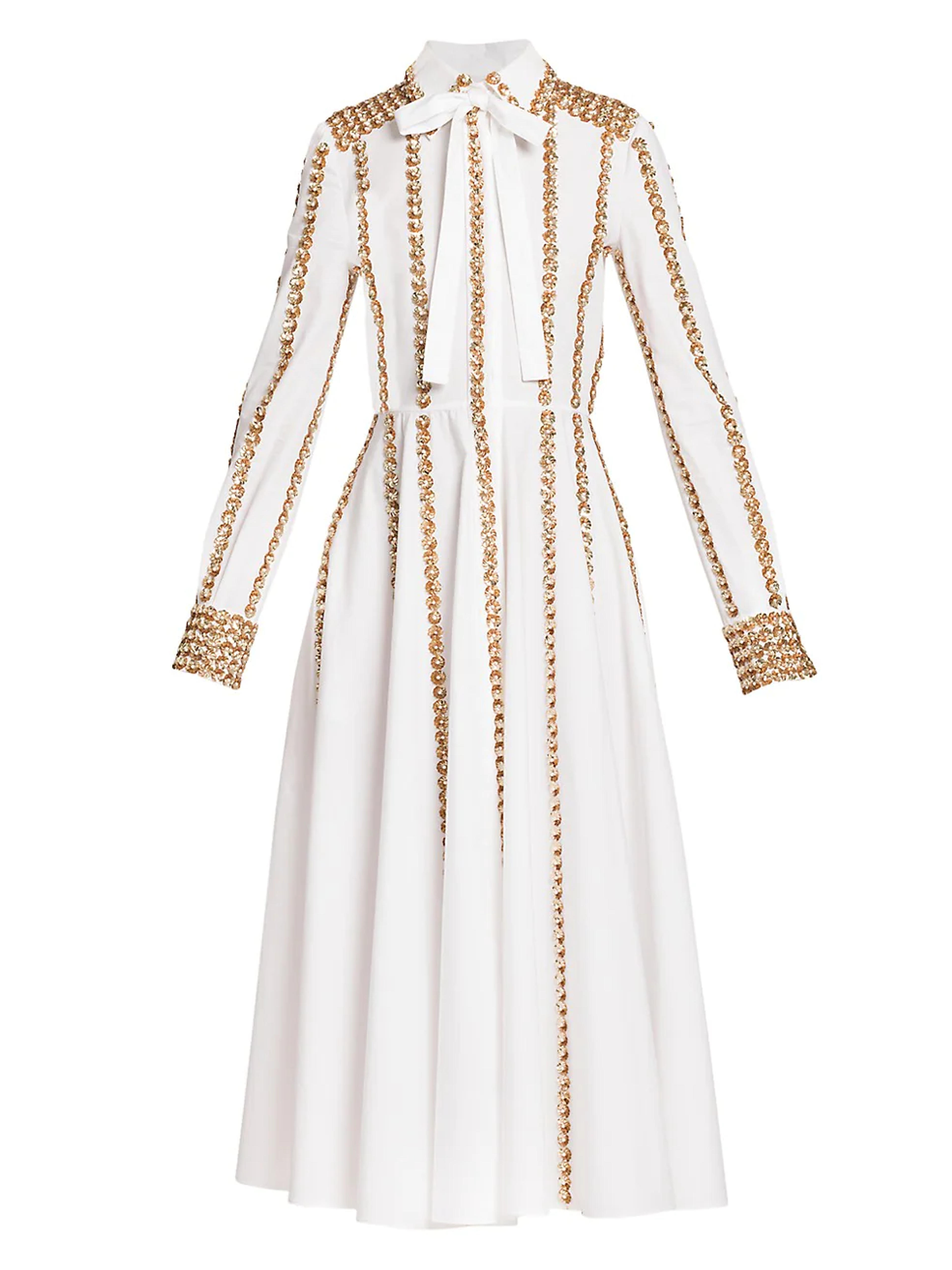 Valentino Embroidered Tie-Neck Midi-Dress 