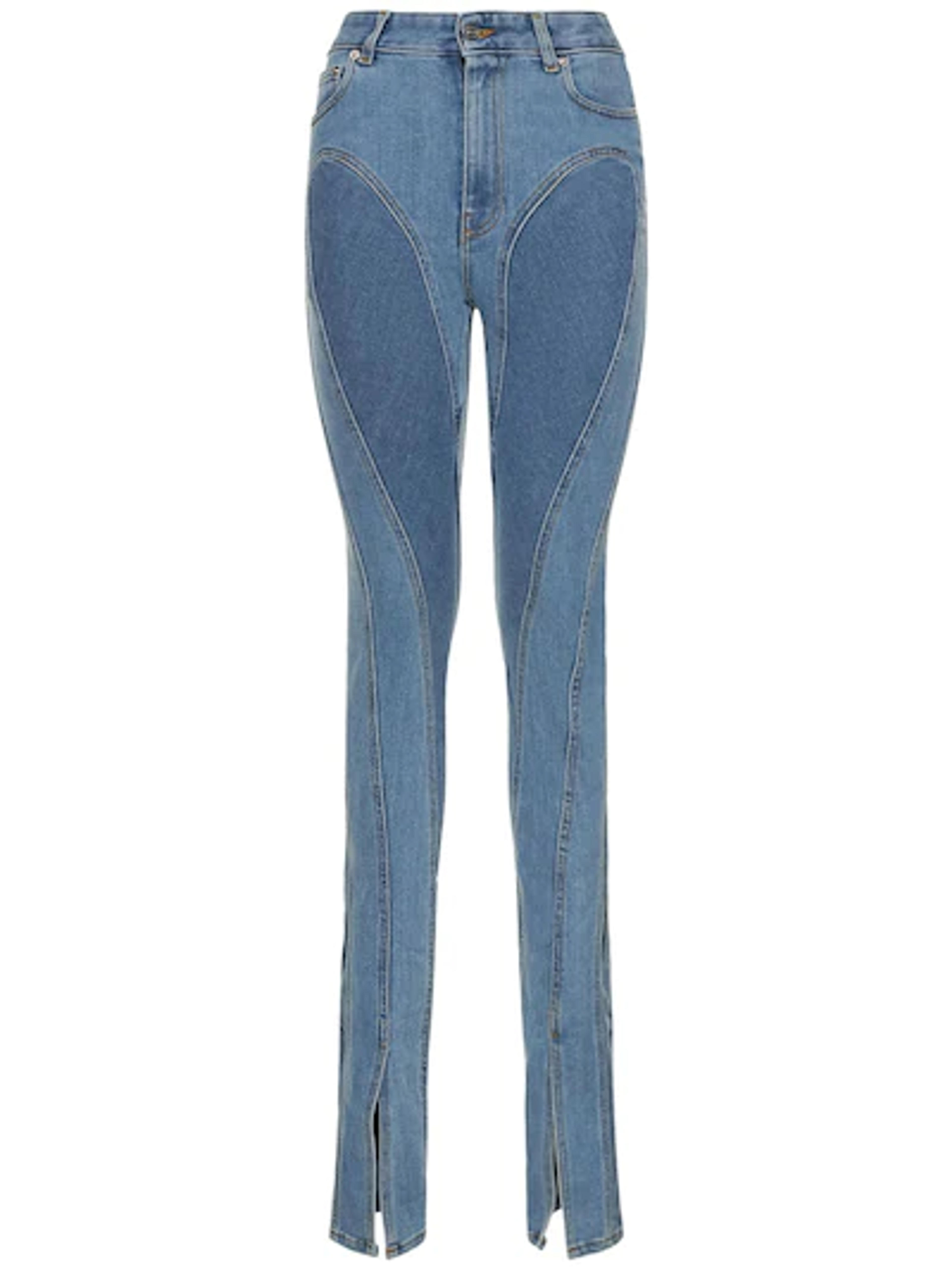 Mugler - Two-tone cotton denim skinny jeans - Medium Blue | Luisaviaroma