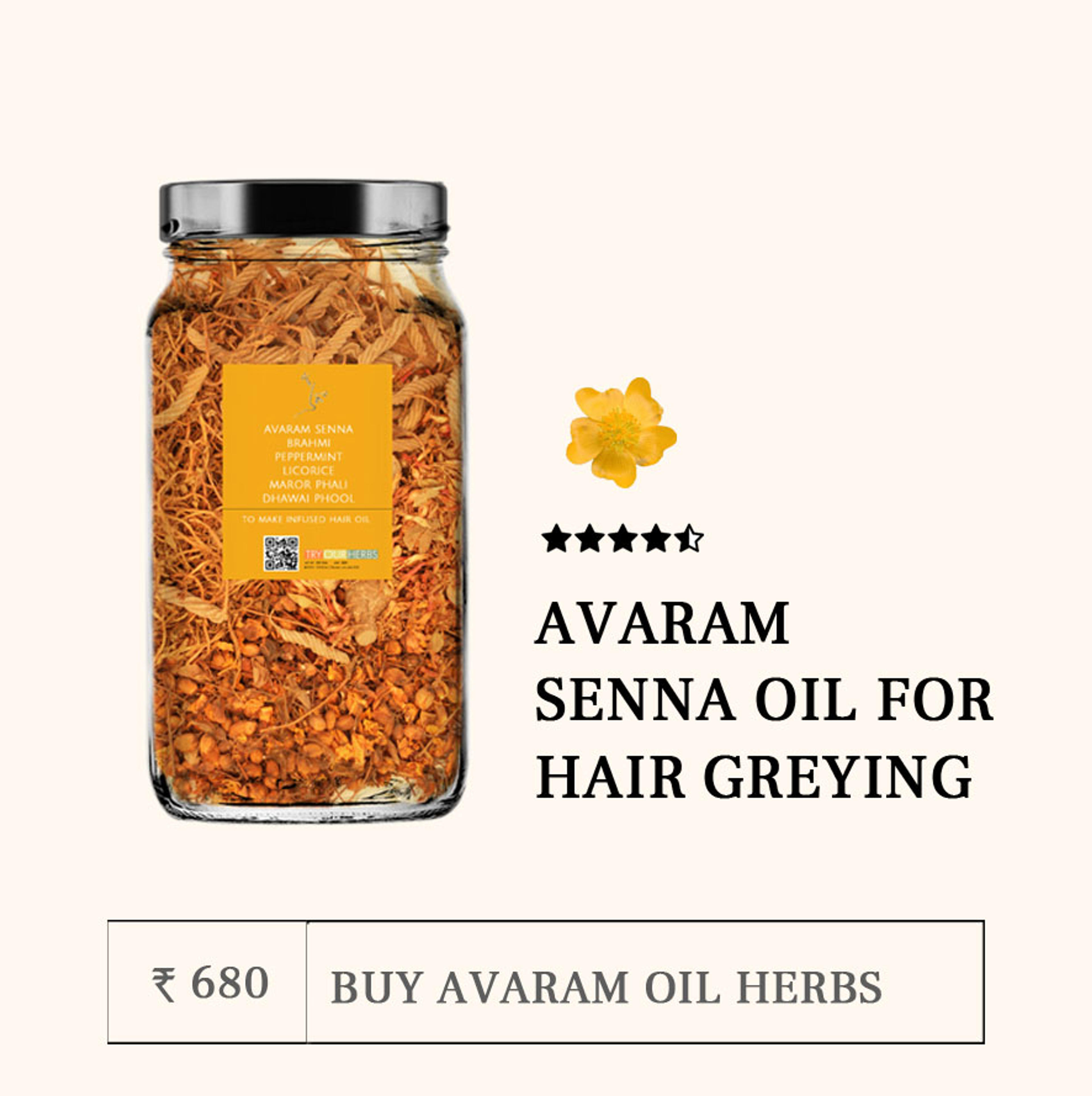 Oil for Premature Hair Greying - With Avaram Senna, Brahmi and 4 Herbs