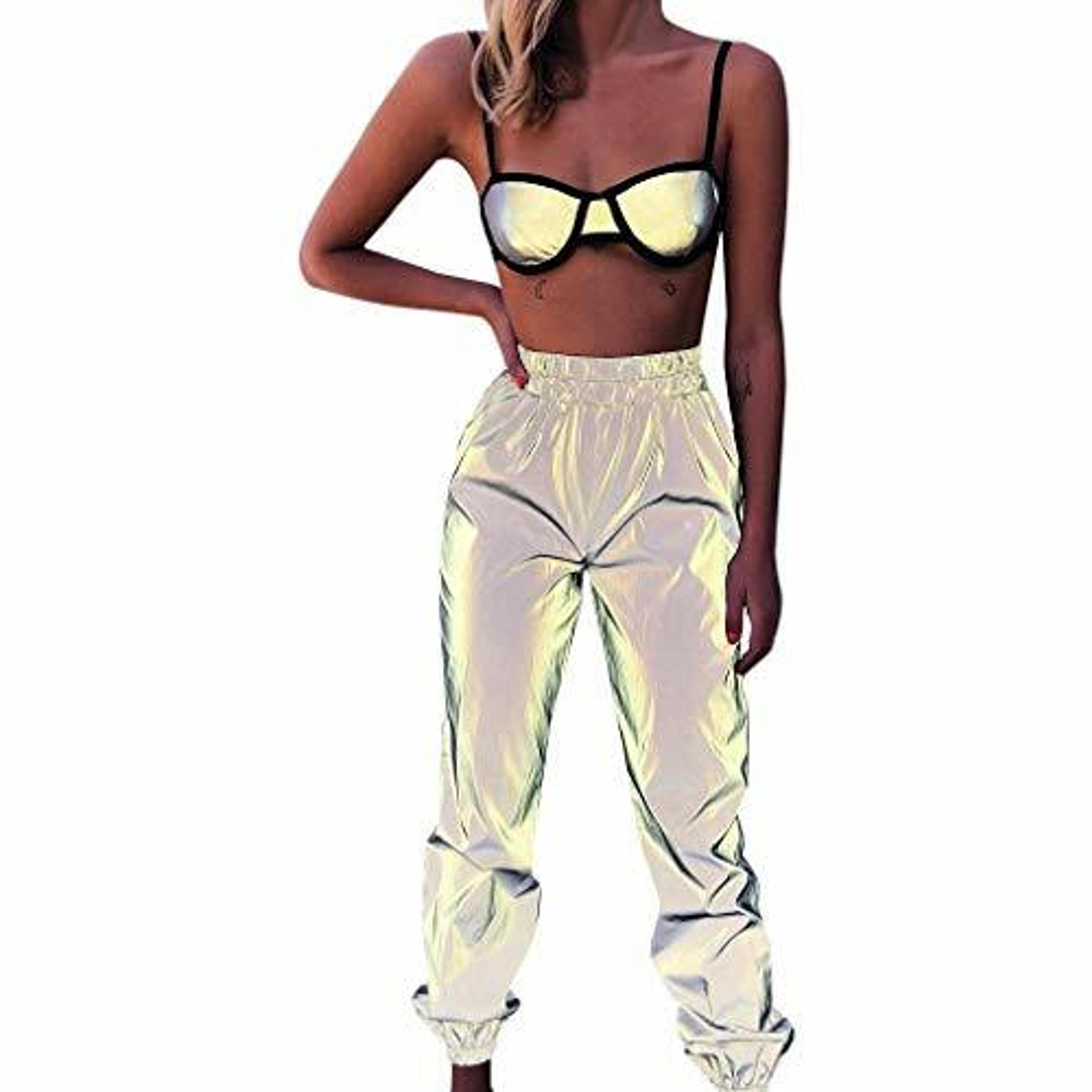 Women Athletic Pants with Pocket Sport Joggers Pants Reflective Track Trouser Sweatpants Rave Party Festival Club Outfit Gray - SoftOutdoor.com