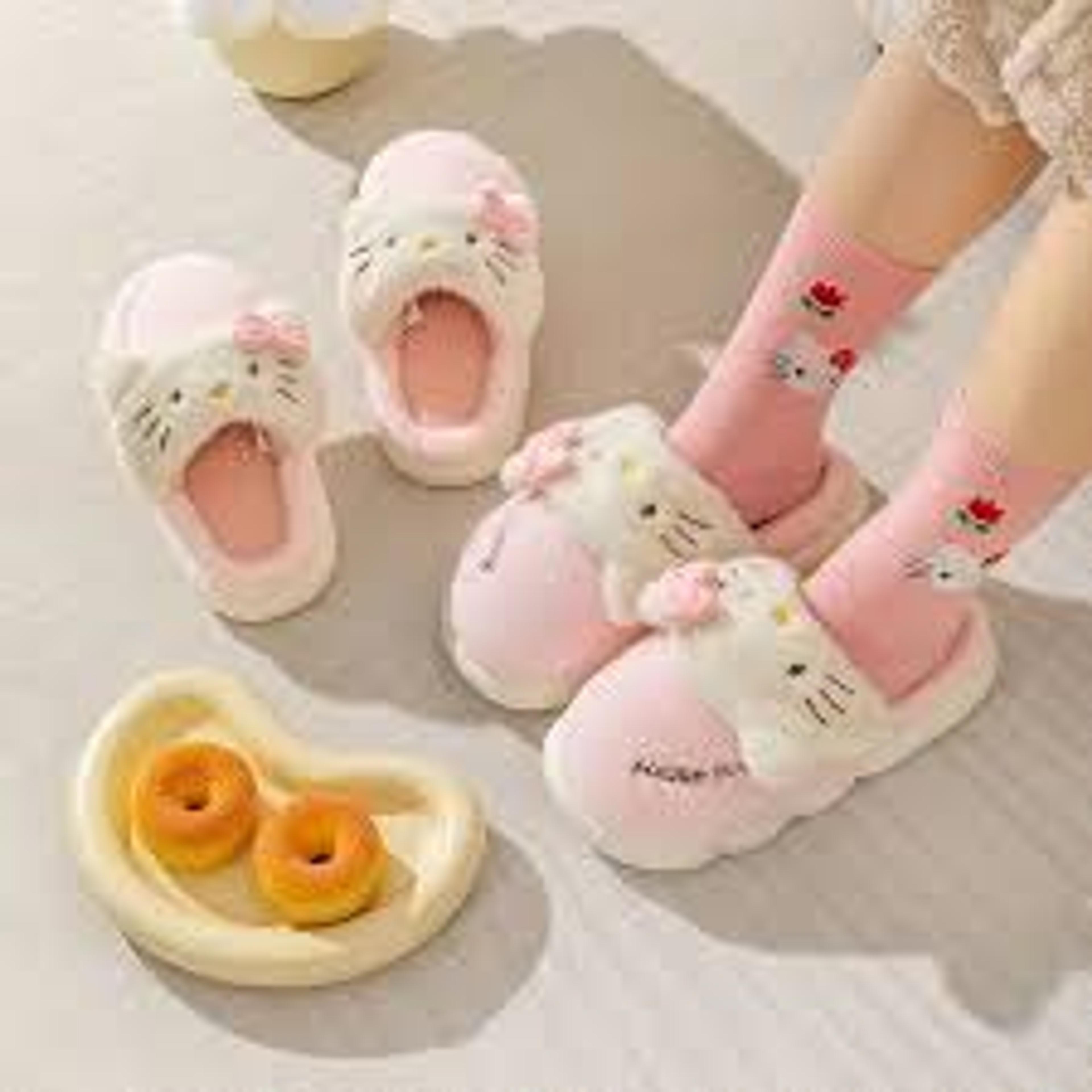 Hello Kitty Sanrio Kuromi Genuine Winter Slippers Shoes Plush Toys Cotton Kawaii My Melody Kawaii
