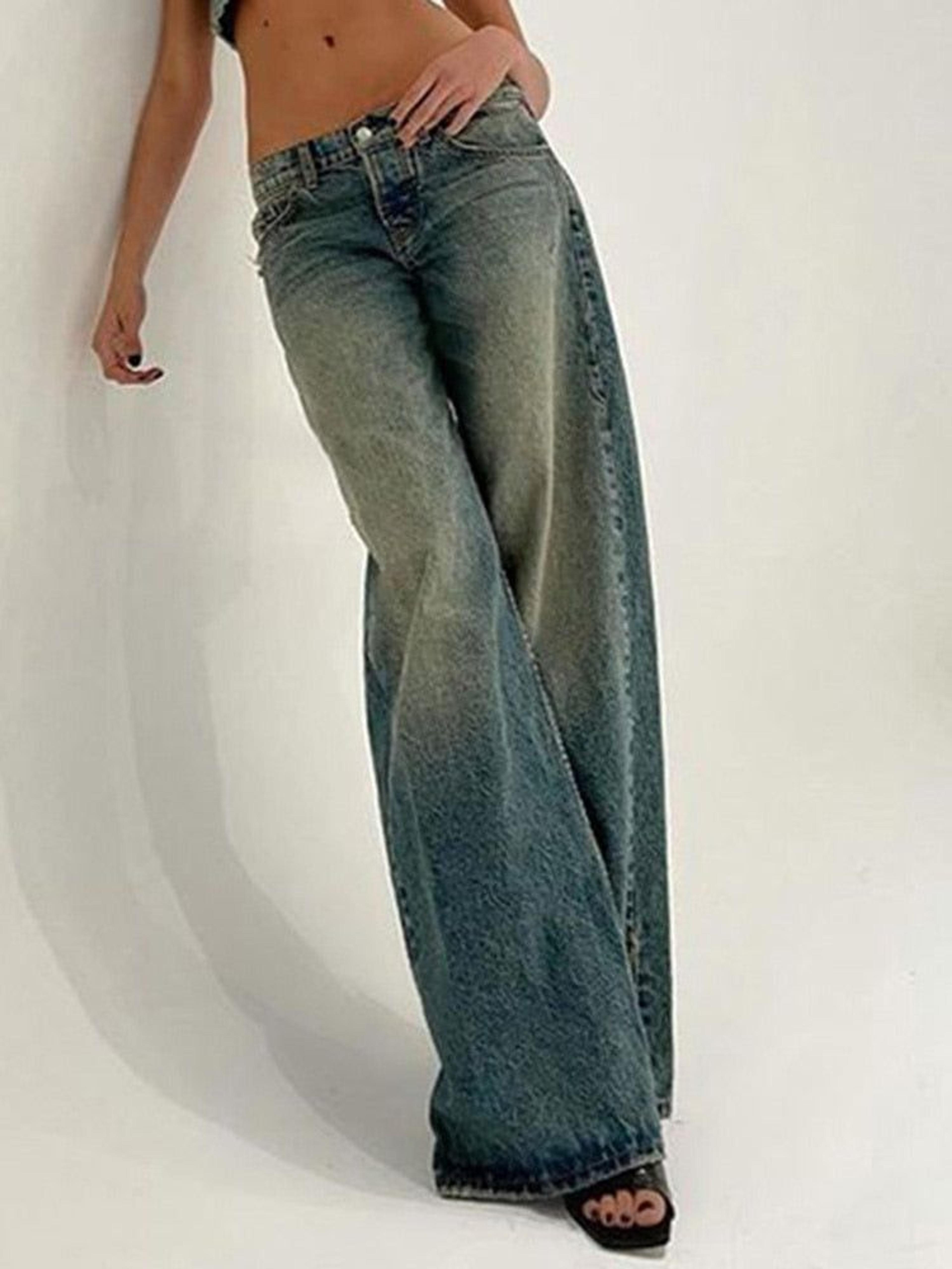 Geumxl Streetwear Distressed Y2K Aesthetic Low Rise Jeans Female Vintage Clothes Chic Washed Straight Leg Pants Denim Bottom - Blue / S