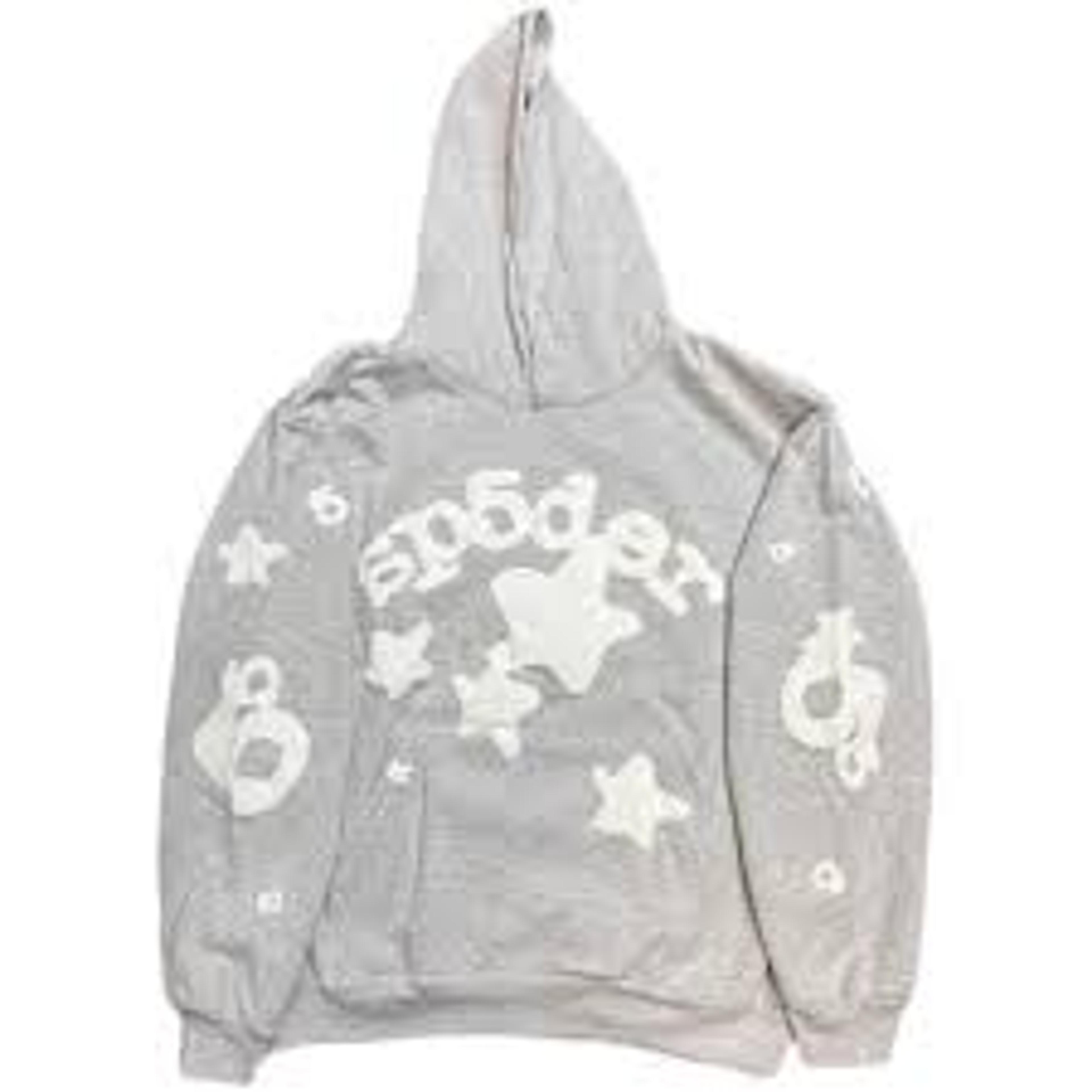 2023 Gray Spider grey zip up hoodie for Men and Women - Sp5der Web 555555 Design, Loose Fit, 1/1 White Pullover Pullovers