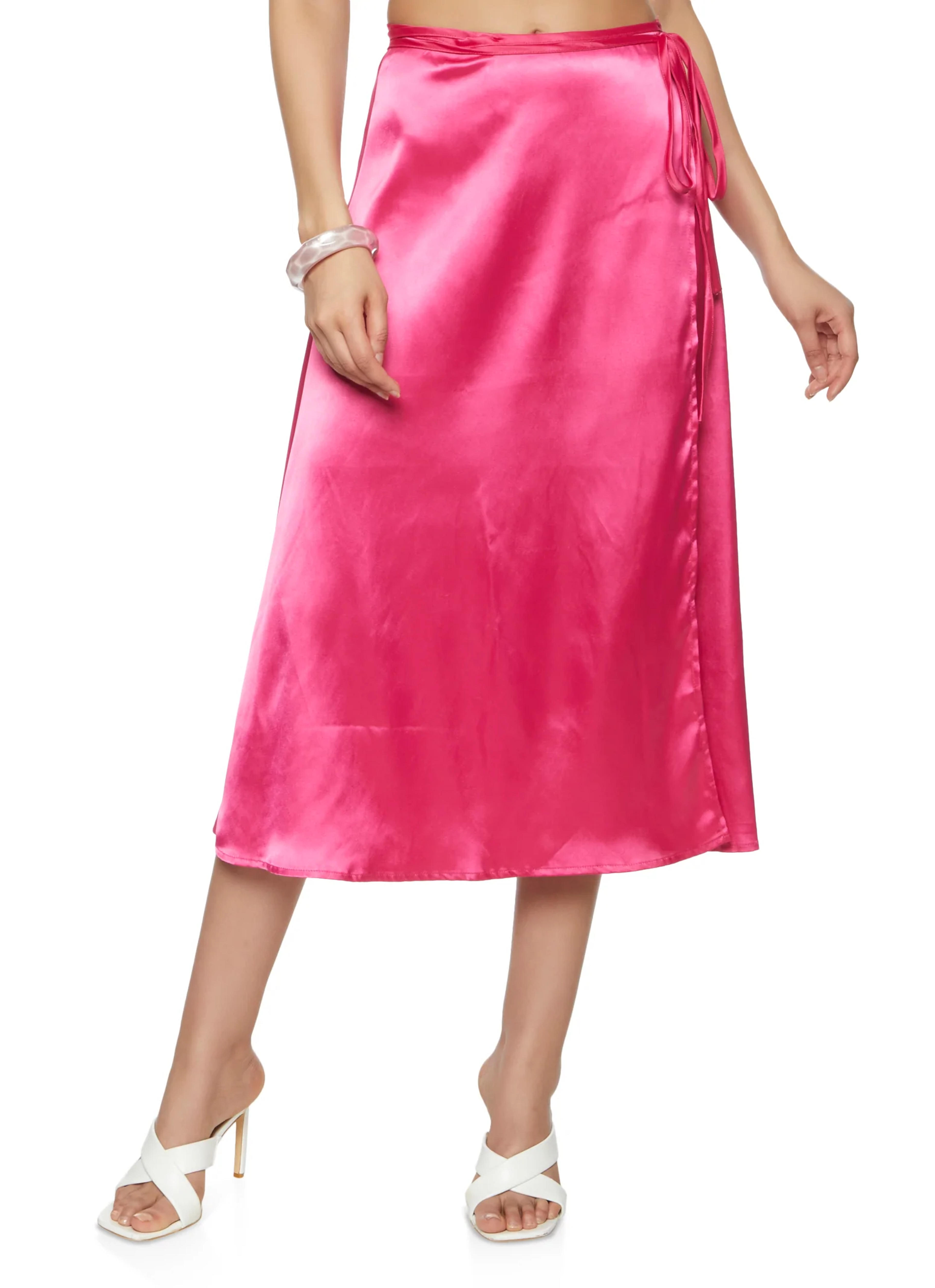 Satin Midi Wrap Skirt - Fuchsia