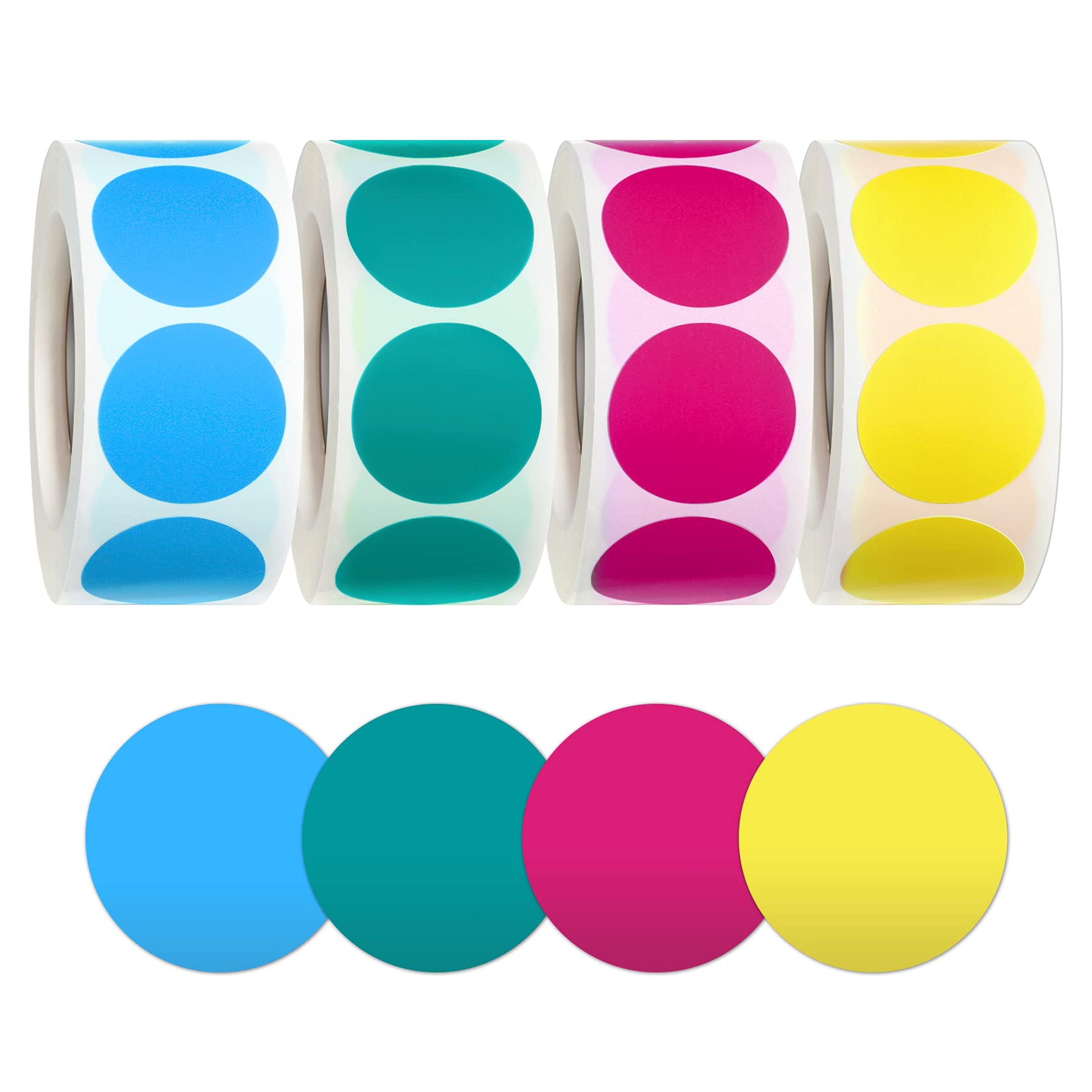 2000 Pieces Dot Stickers Colored Circle Round Removable Color-Code Dots Stickers Label Rolls Label Sticker for Office, Inventory Labeling 500 Pieces/ Roll (Light Blue, Lake Green, Yellow, Rose)