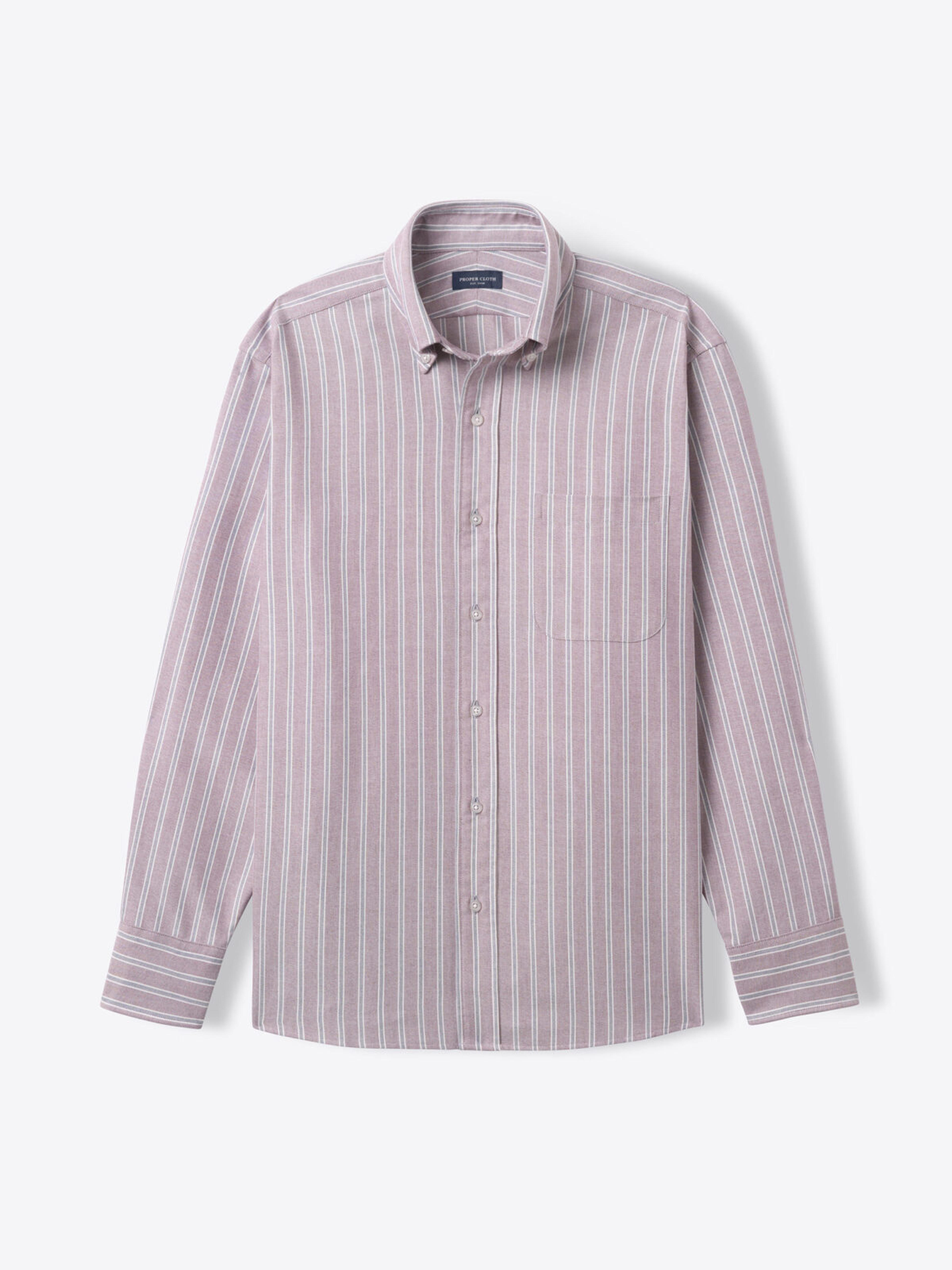 American Pima Burgundy and Slate Stripe Oxford Cloth by Proper Cloth