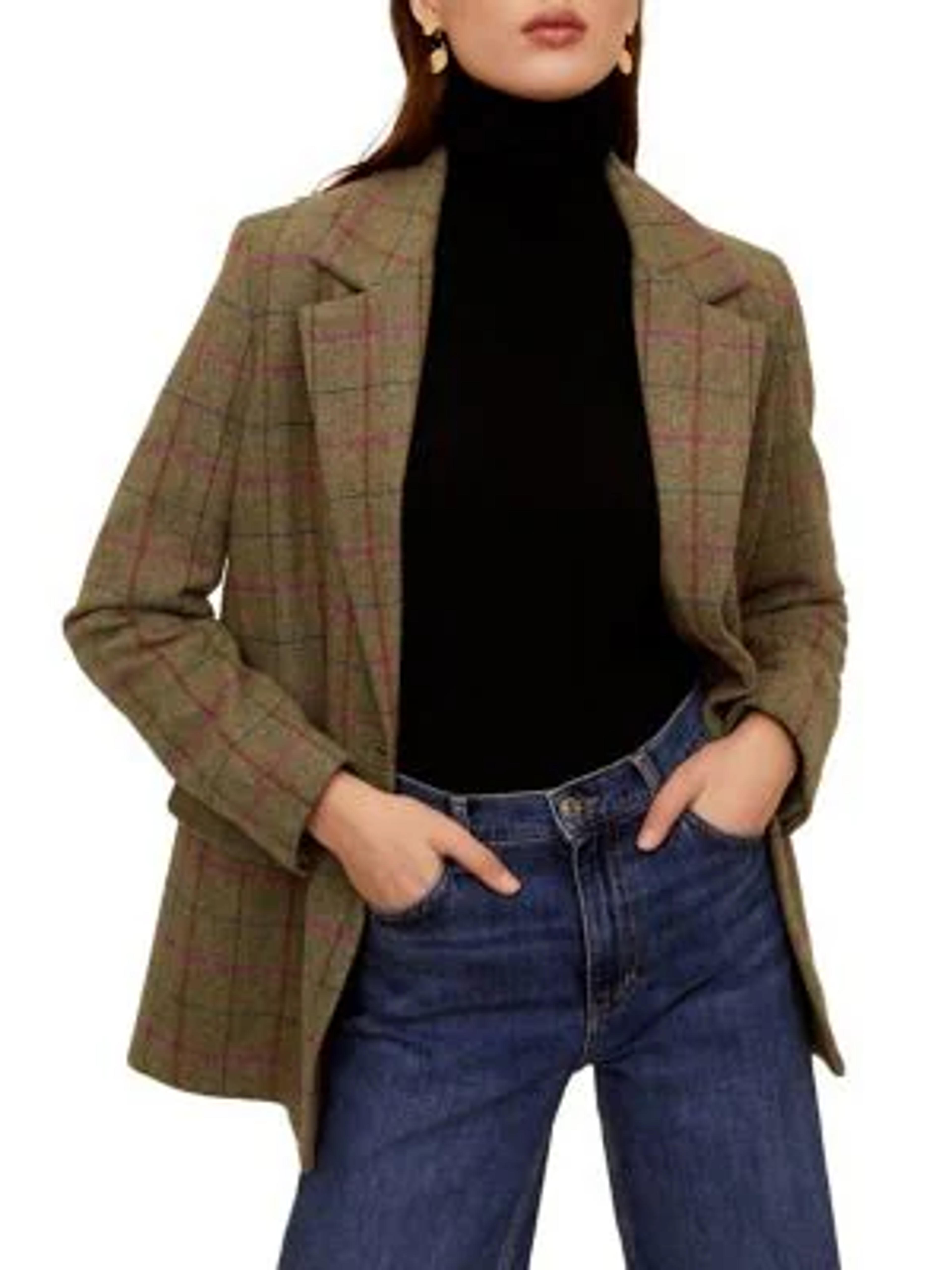 Mango Prado Check Wool Blazer