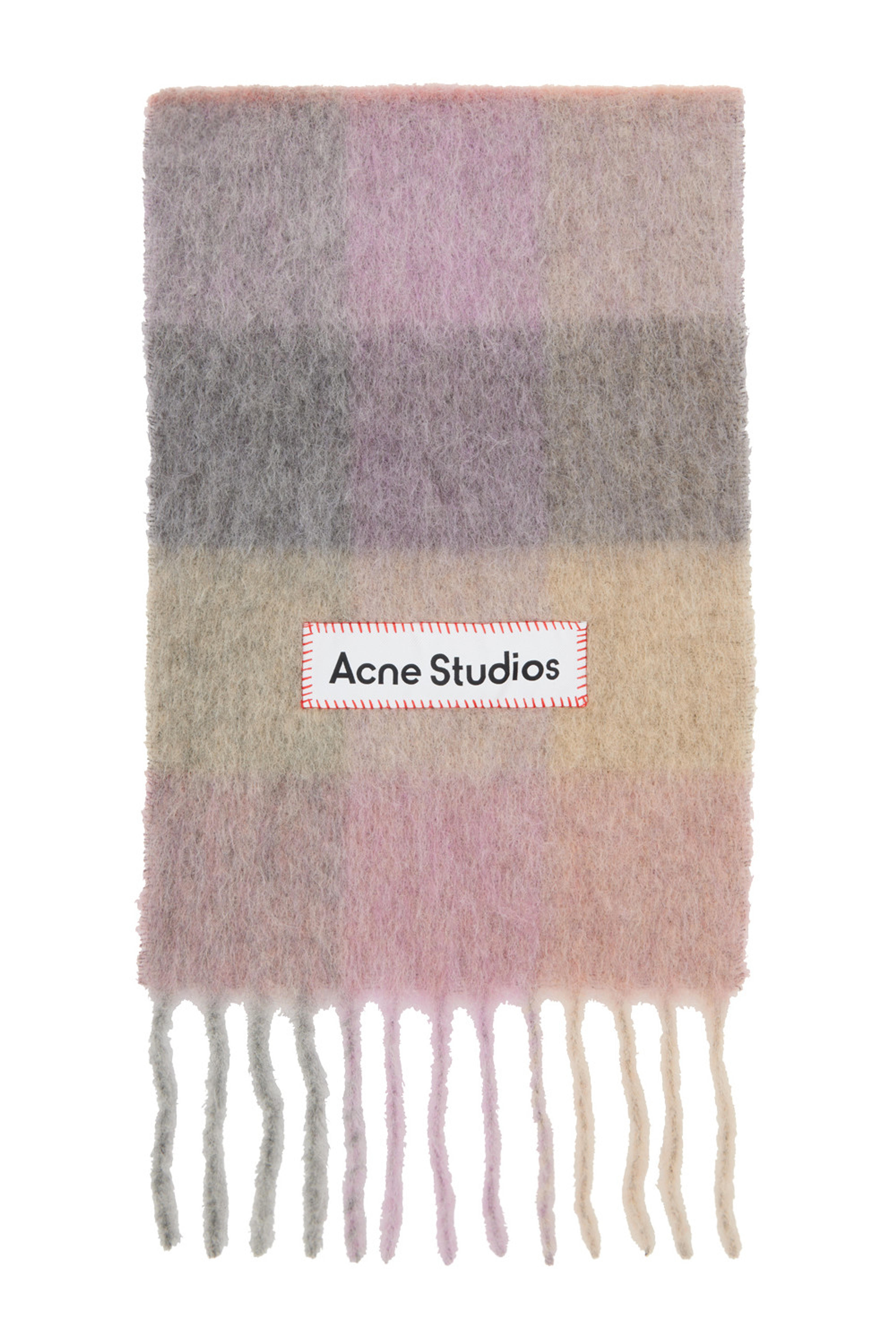 Acne Studios: Pink & Beige Checked Scarf | SSENSE