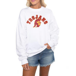 Women's Gameday Couture White USC Trojans Rewind Time Perfect Crewneck Pullover Sweatshirt