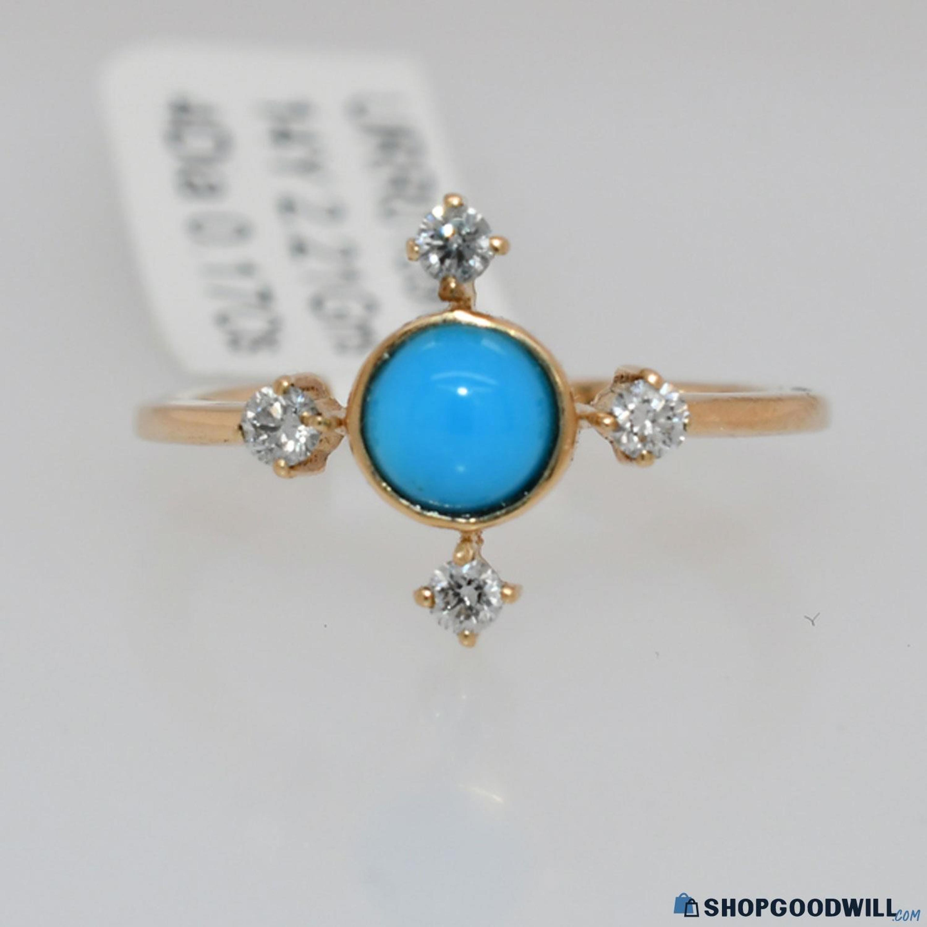 0.59ct Turquoise 0.17cttw Diamonds 14kYG Ring s6.25 - shopgoodwill.com