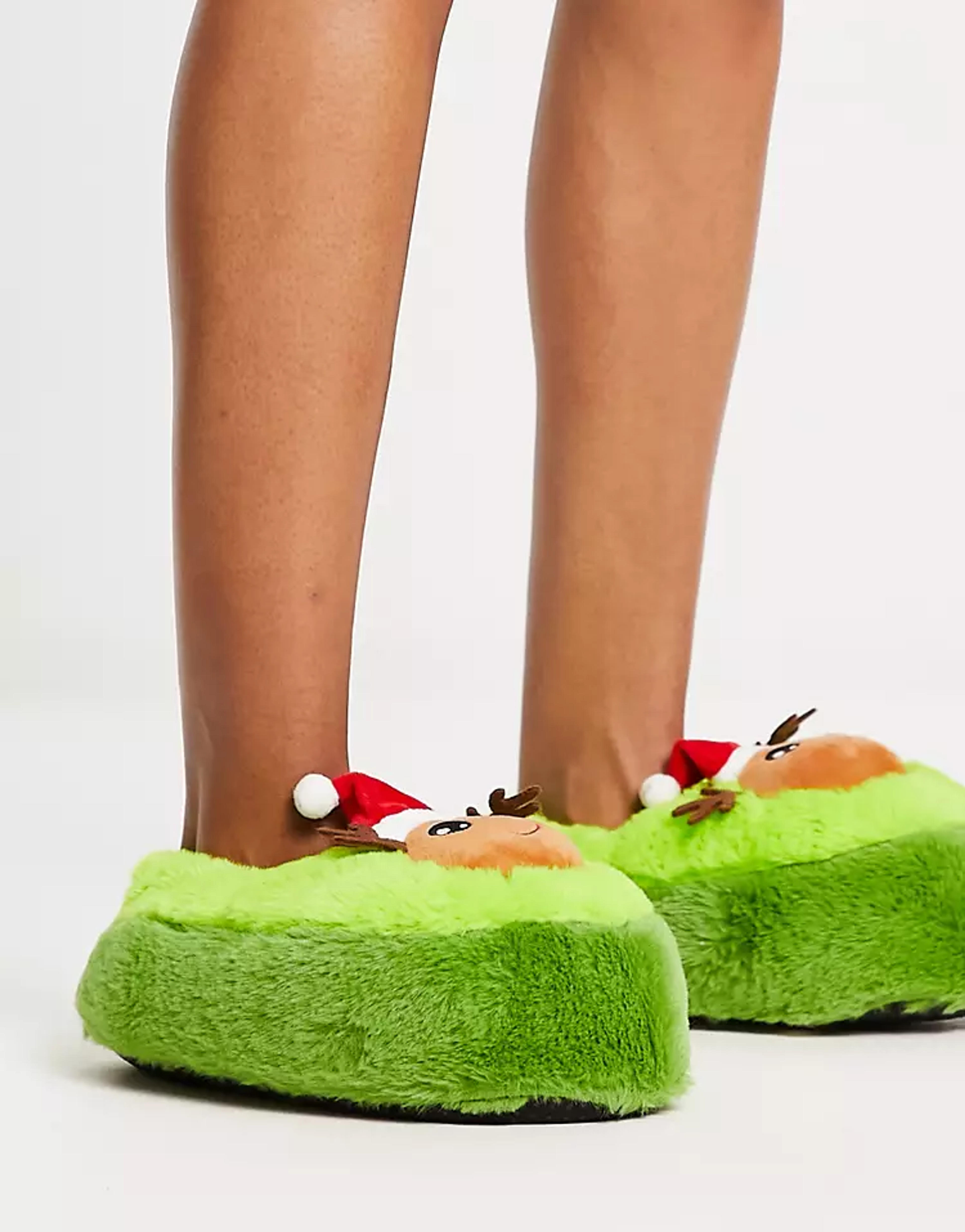 Loungeable Christmas avocado slippers in green | ASOS
