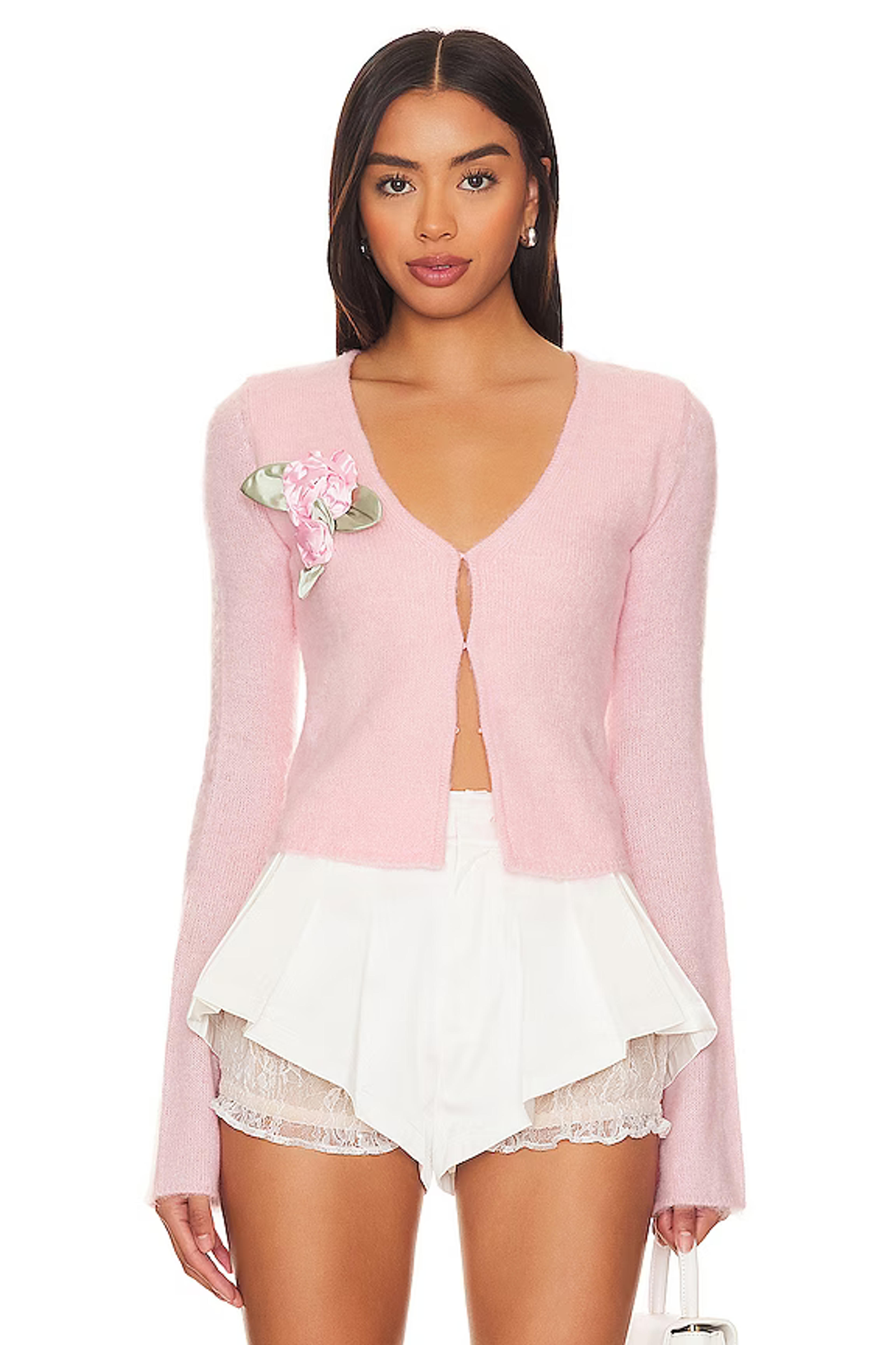 For Love & Lemons Savannah Cardigan in Pink | REVOLVE