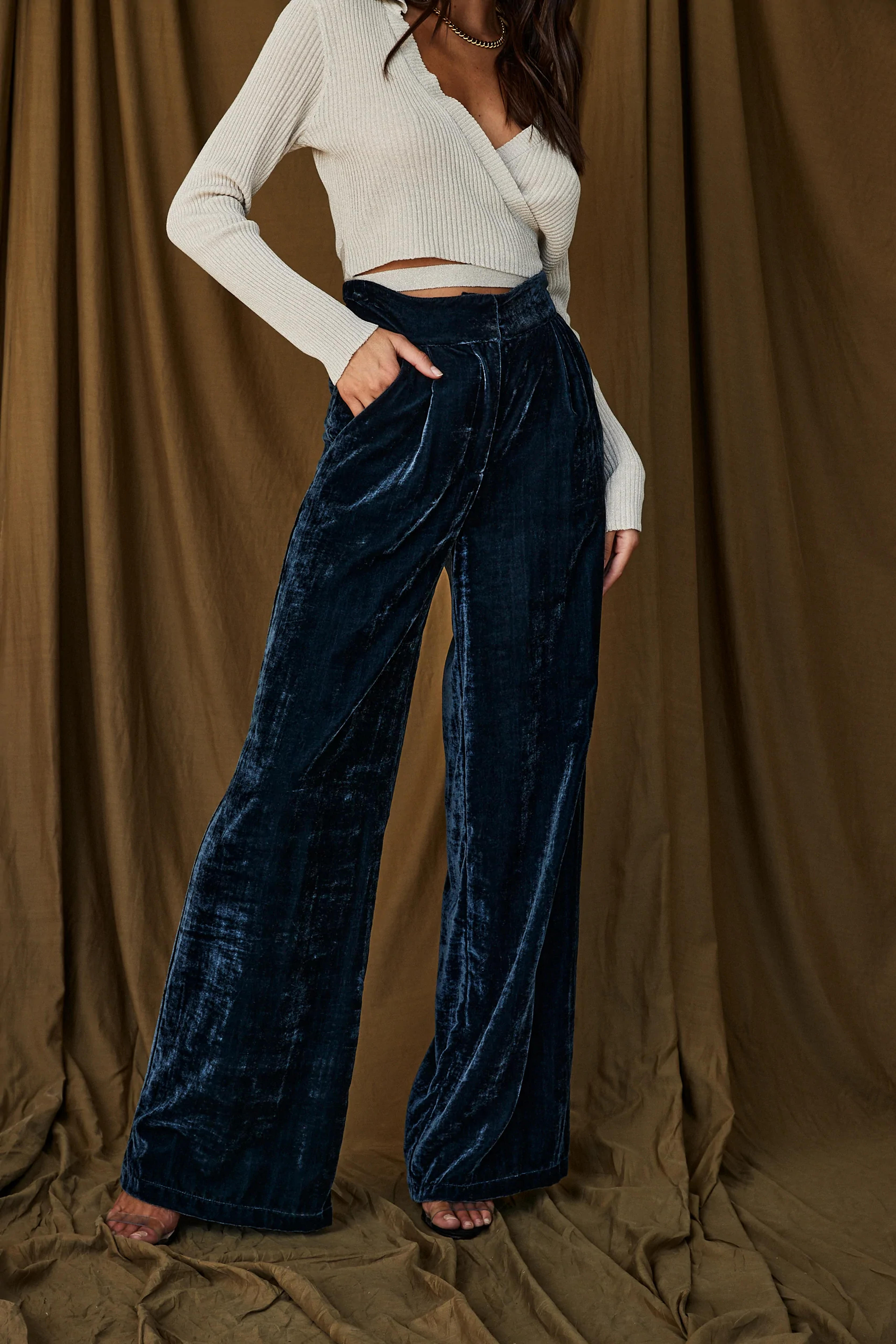 Rhea Slate Blue Velvet Pants
