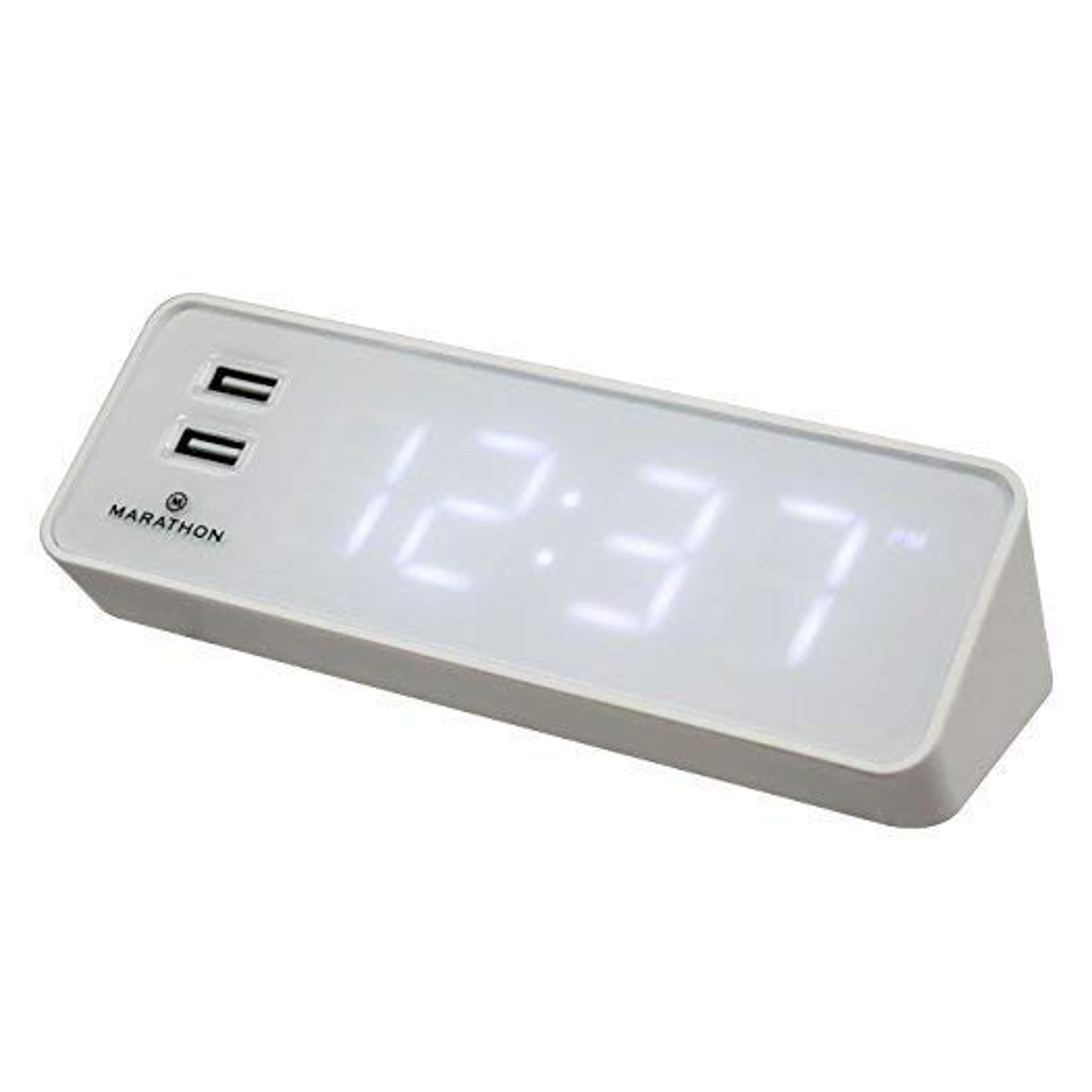 Marathon LED Alarm Clock with Two Front Facing USB Ports