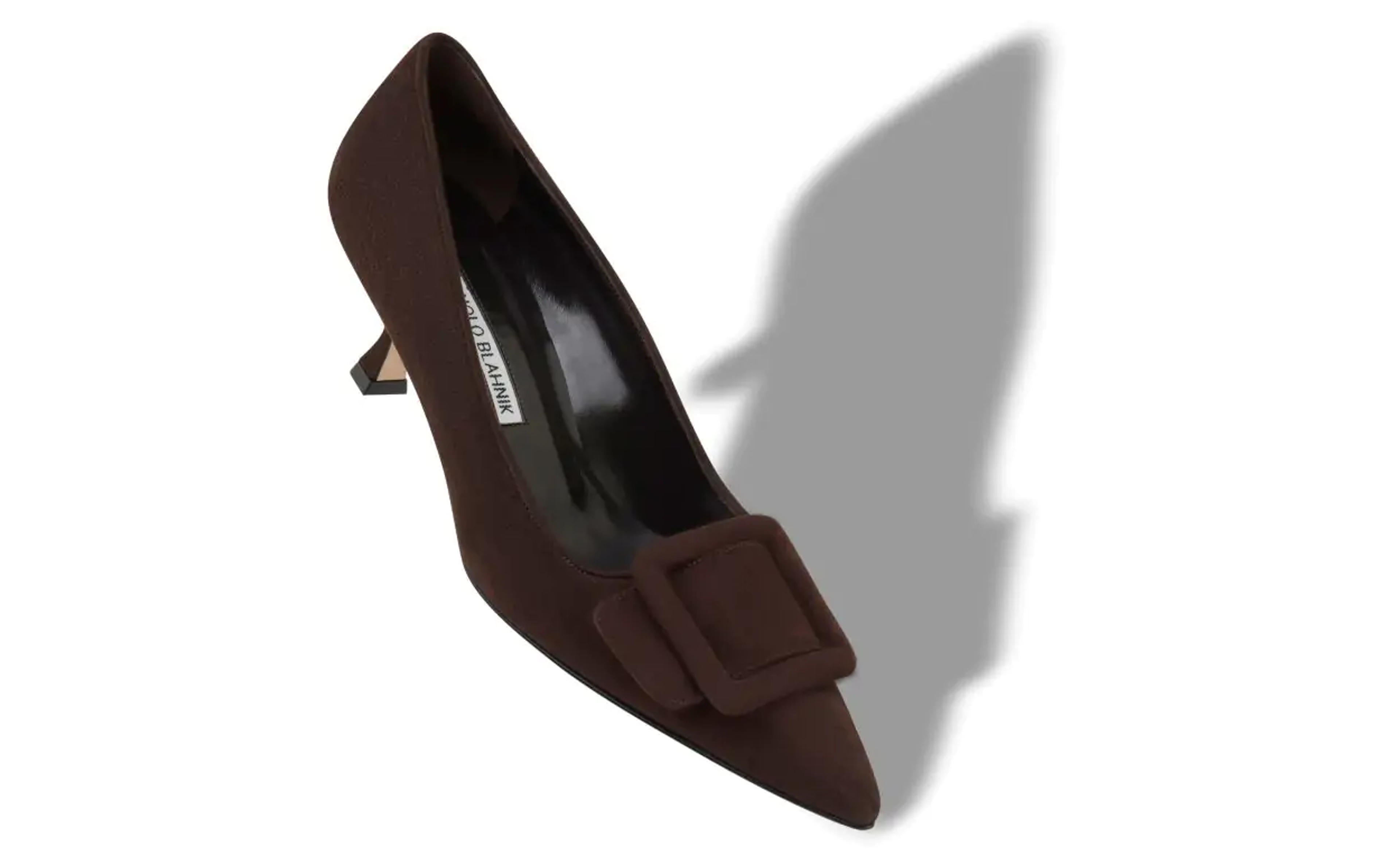 MAYSALEPUMP 50 | Dark Brown Suede Buckle Detail Pumps | Manolo Blahnik