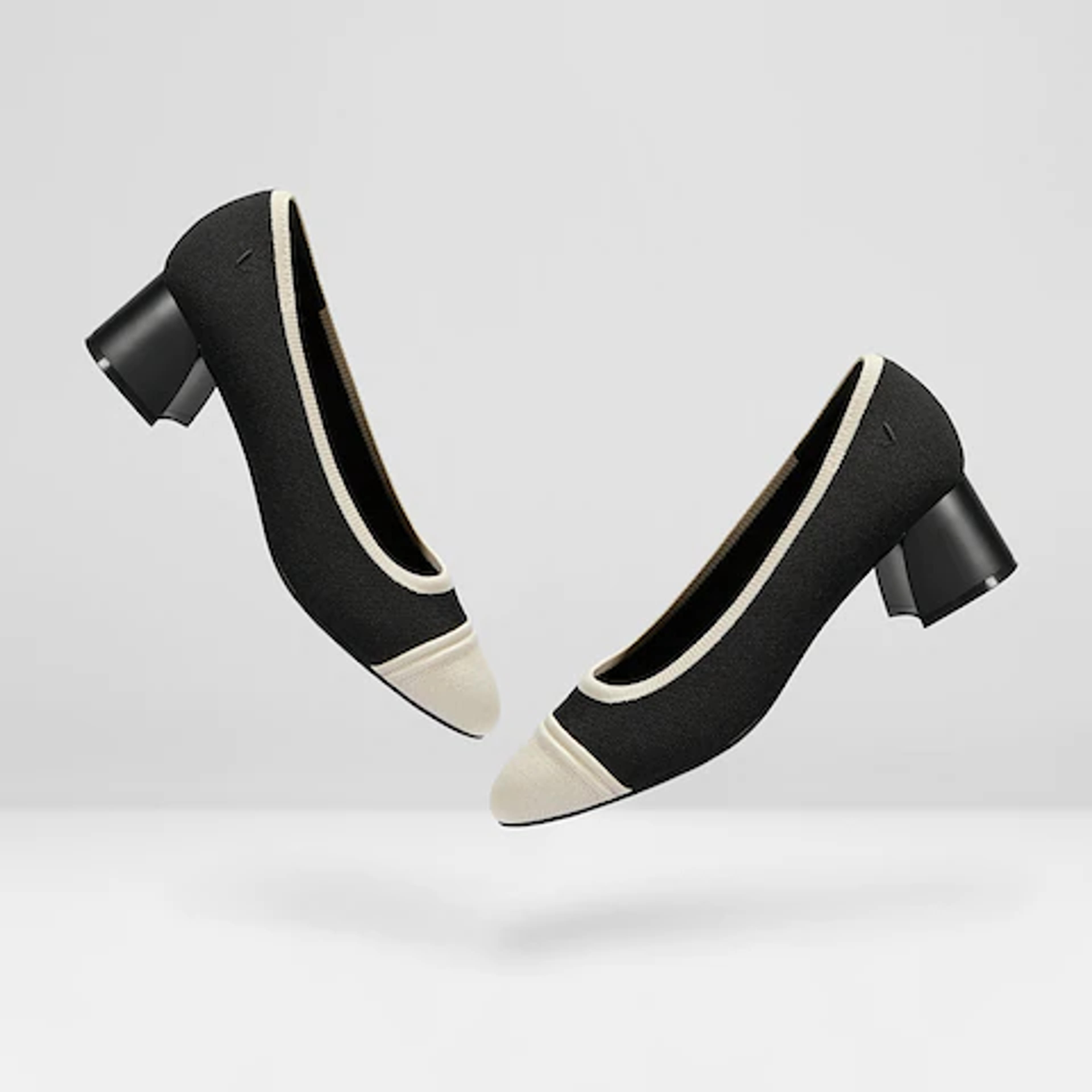 Julie Round Toe Heels White Black - Washable & Comfortable Heels | VIVAIA