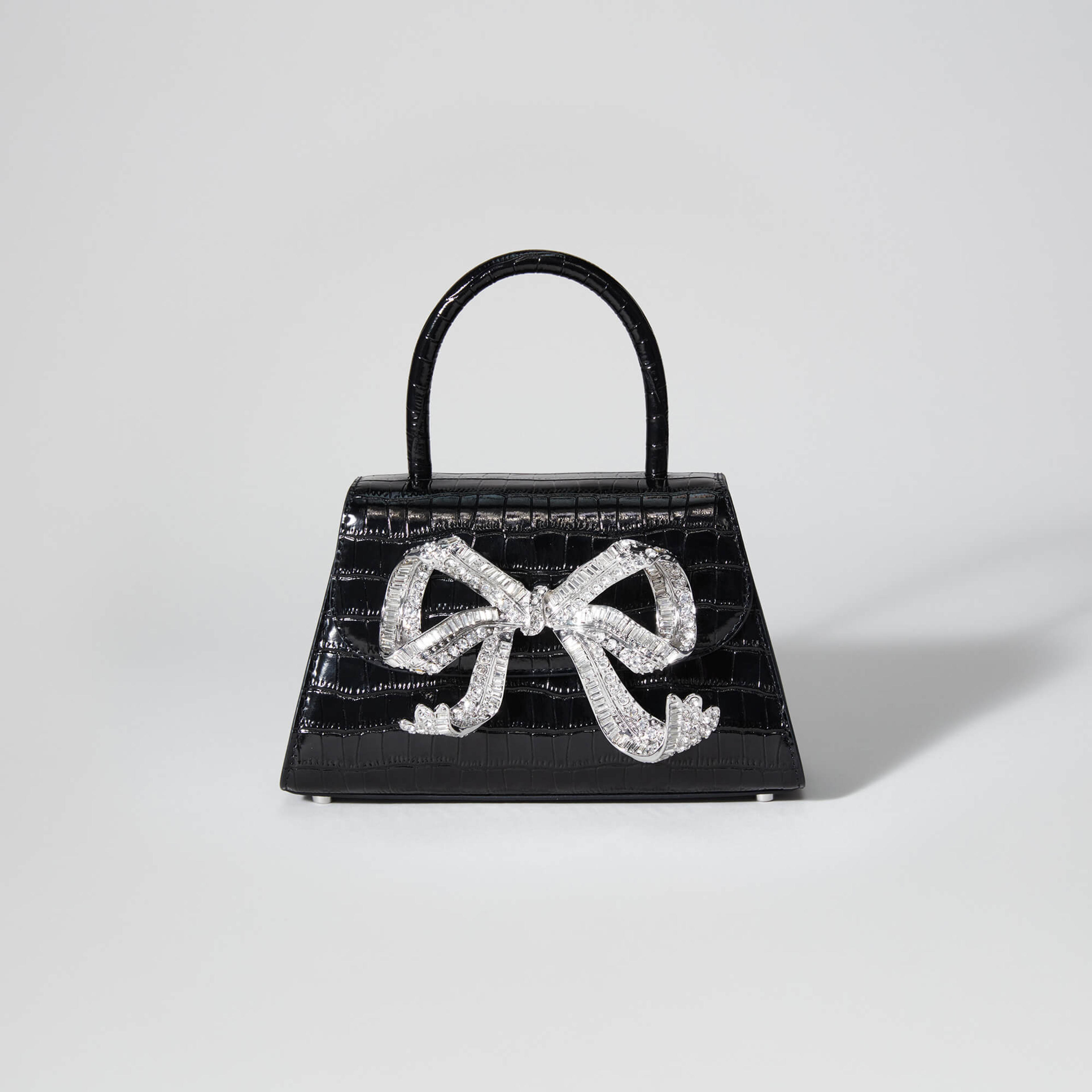 Black Croc Mini Bow Bag | self-portrait-US