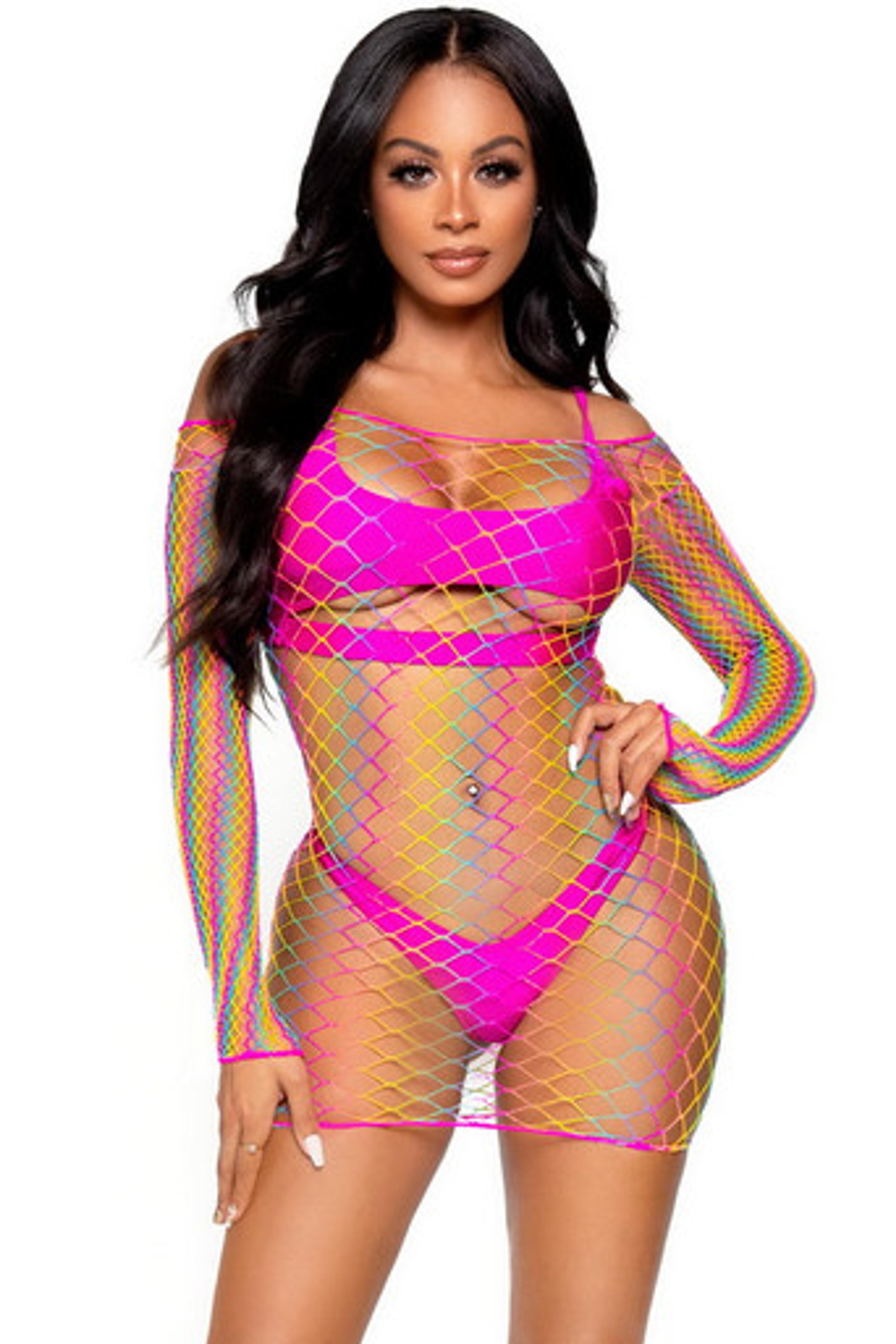 Rainbow Multi Net Lingerie Dress- Spicy Lingerie