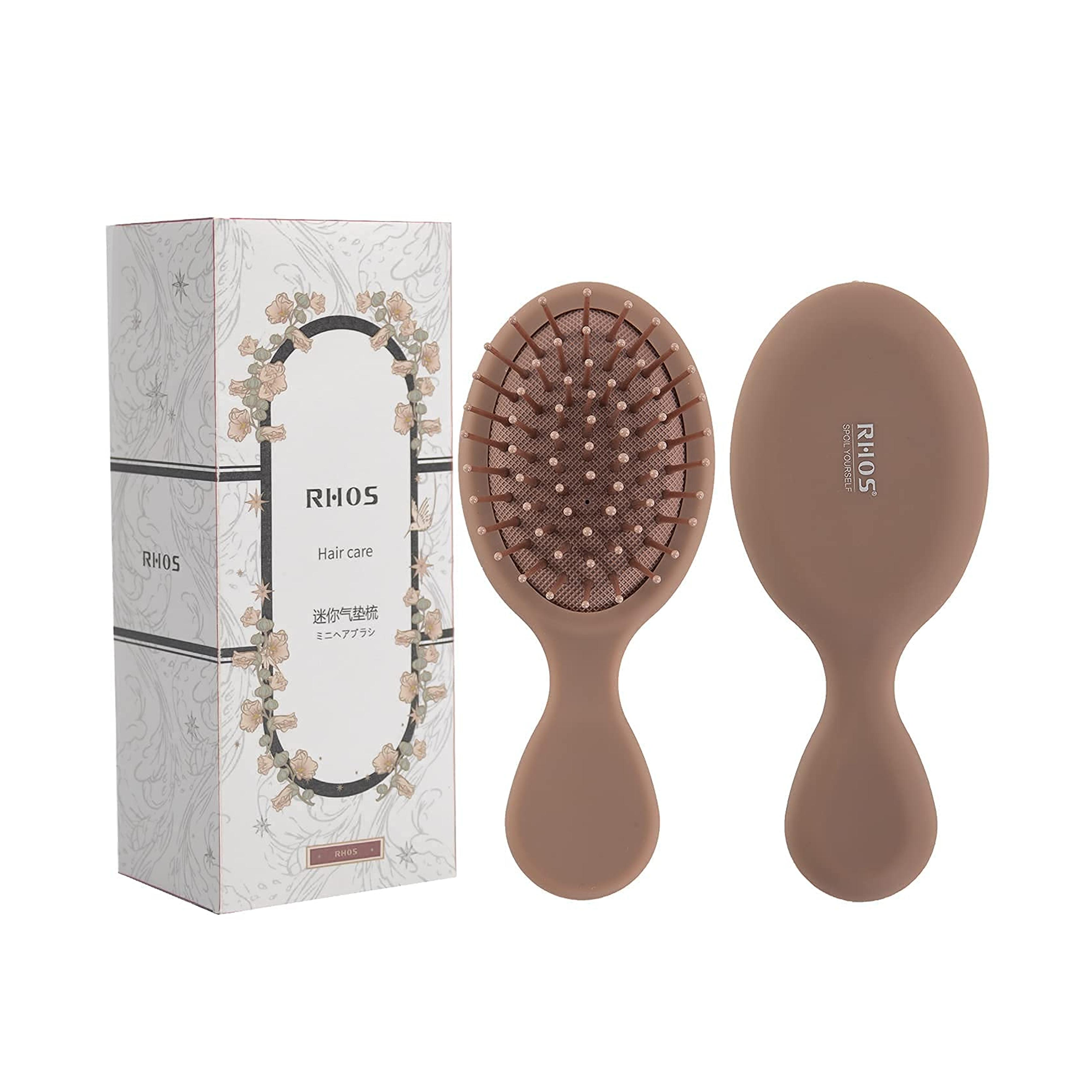 RHOS Mini Travel Hair Brush for Women/Men/Kids - Pocket Detangler Brush for Wet and Dry Hair - Travel Size Paddle Brush for Detangling- For All Hair Types (1 Pack-Mocha)