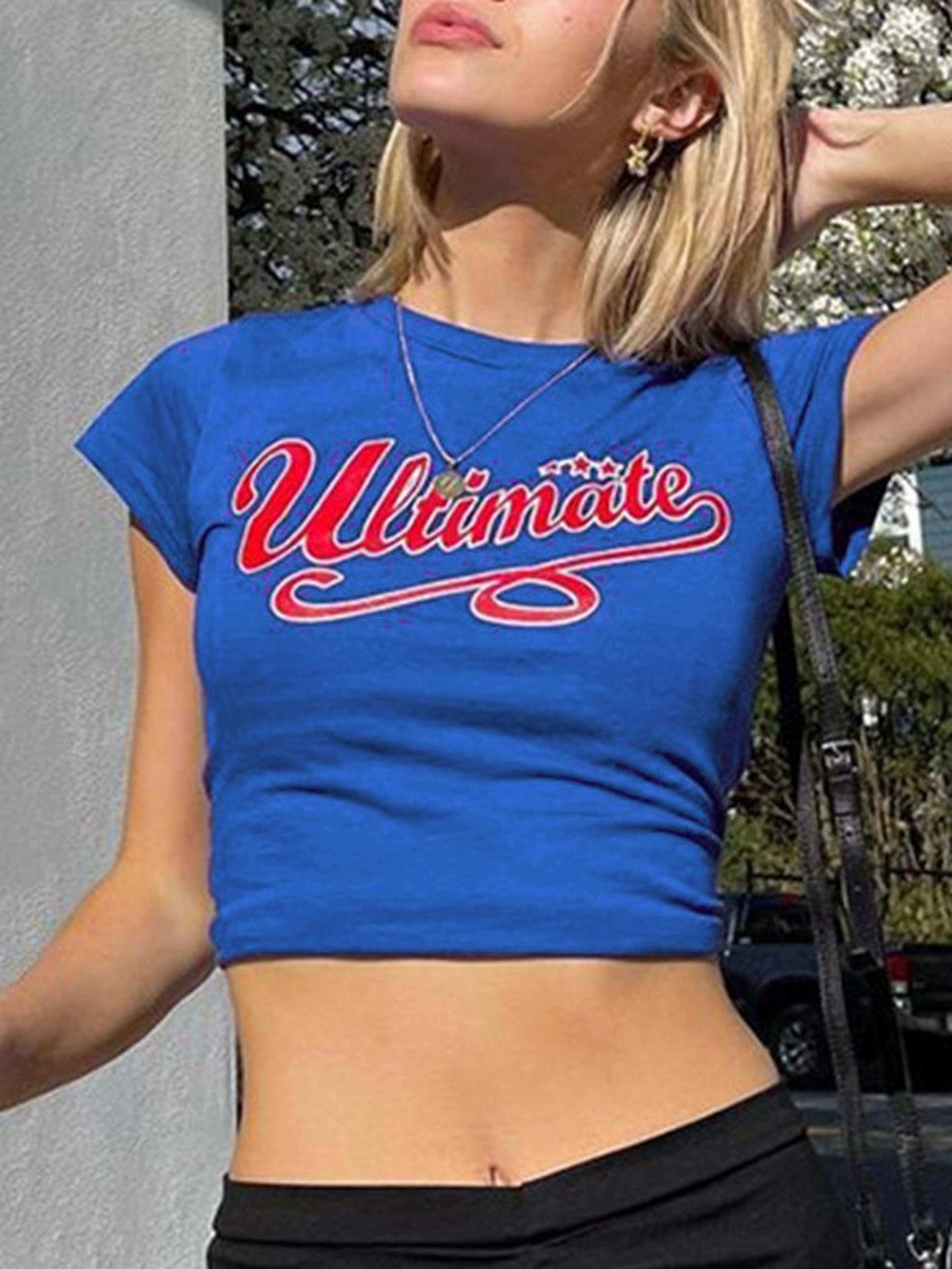 2022 Ultimate Graphic Crop Top Blue L In Short Sleeves Online Store. Best For Sale | Emmiol.com