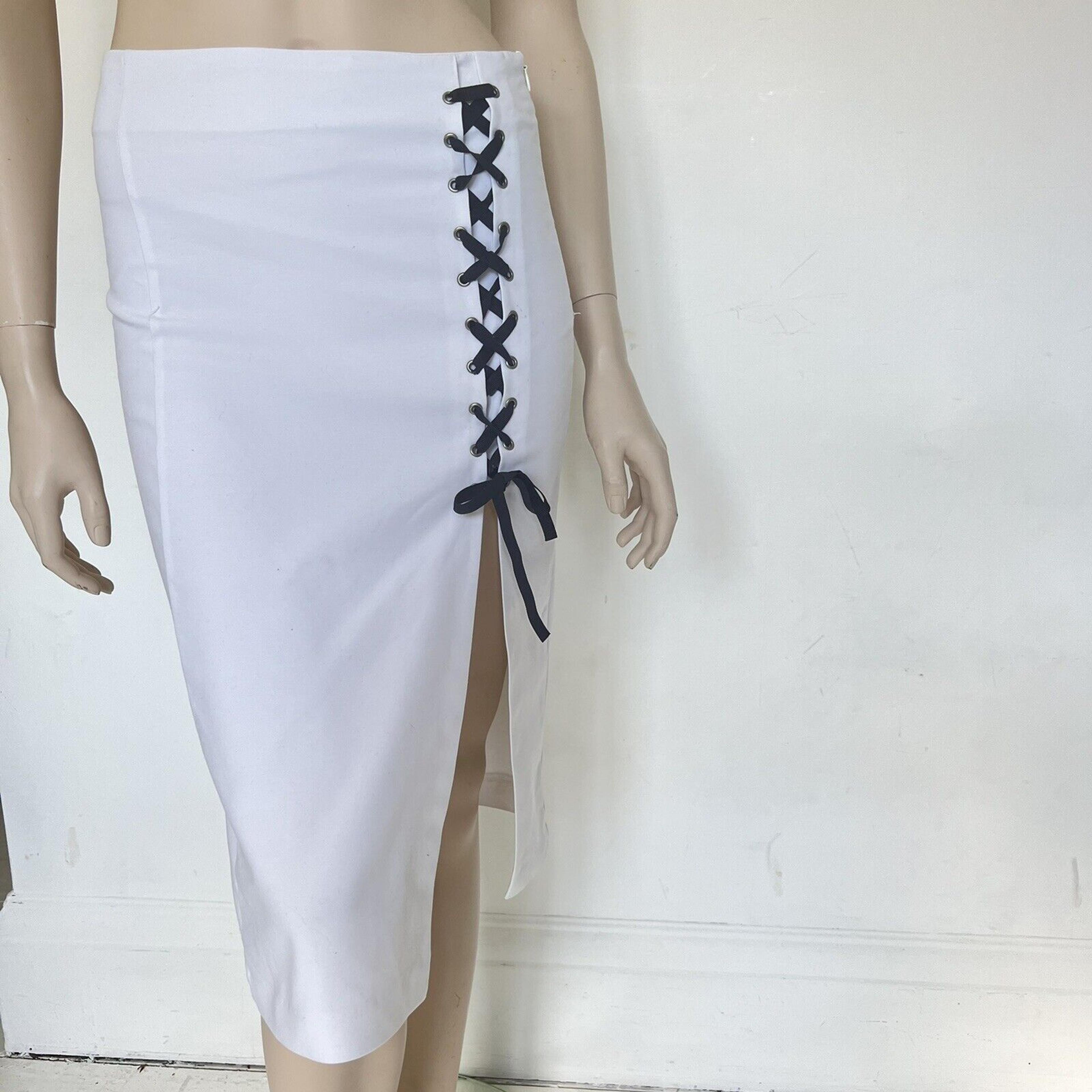 Zara Skirt Trafaluc Side Slit Lace Up White | eBay