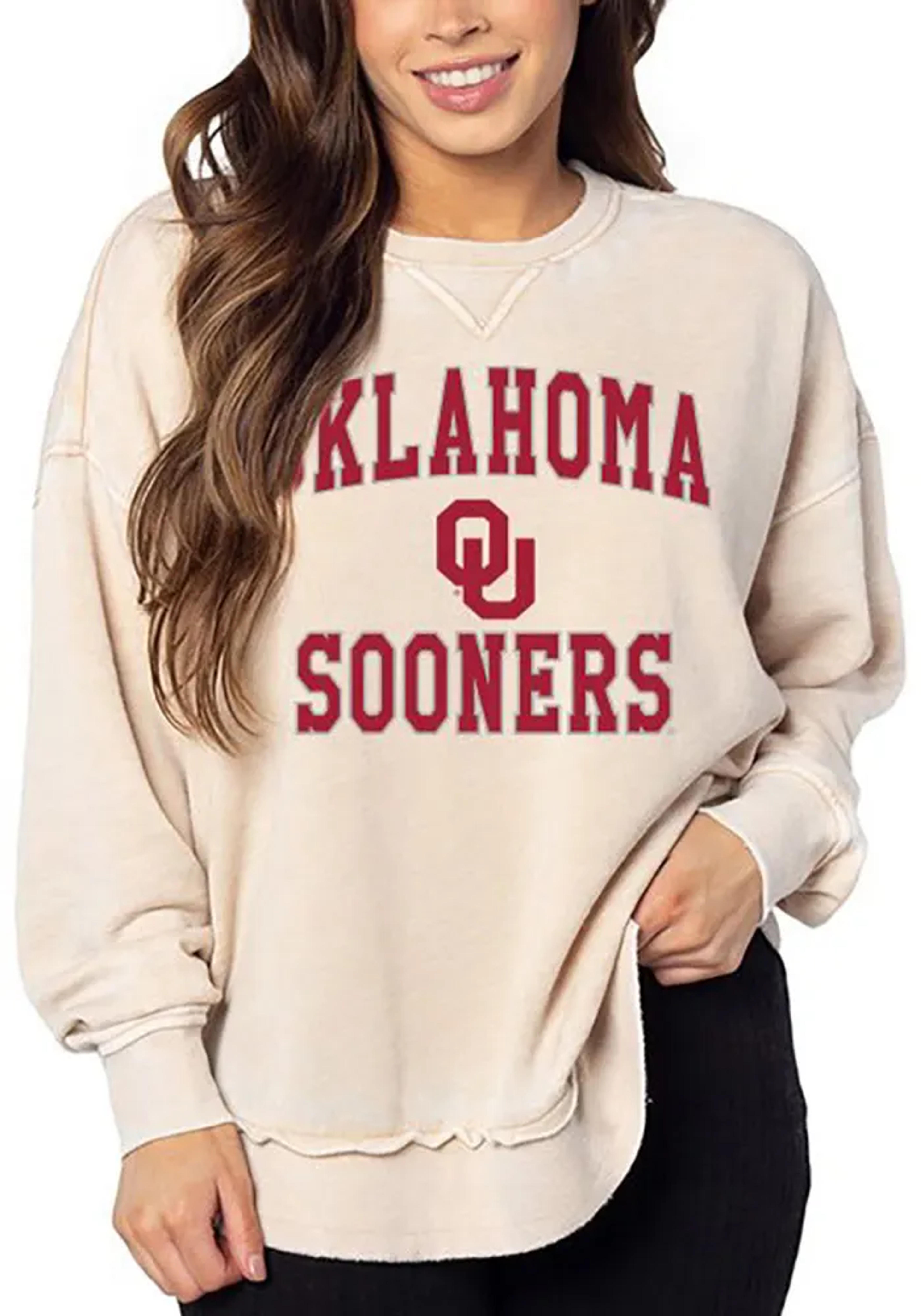 Oklahoma Sooners Womens Oatmeal Campus Rounded Bottom Long Sleeve Crew Sweatshirt