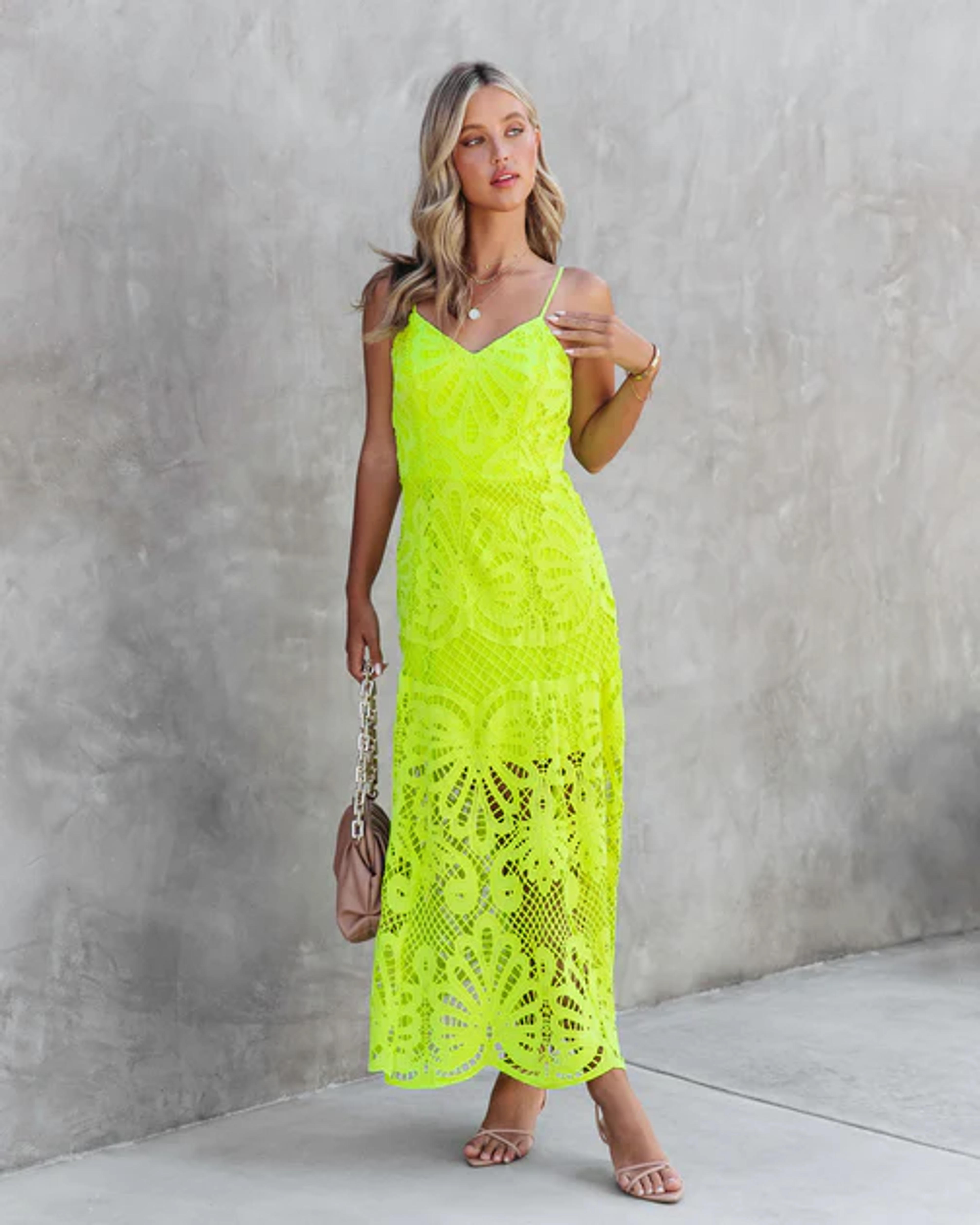 Stephani Crochet Lace Maxi Dress - Neon Green – VICI