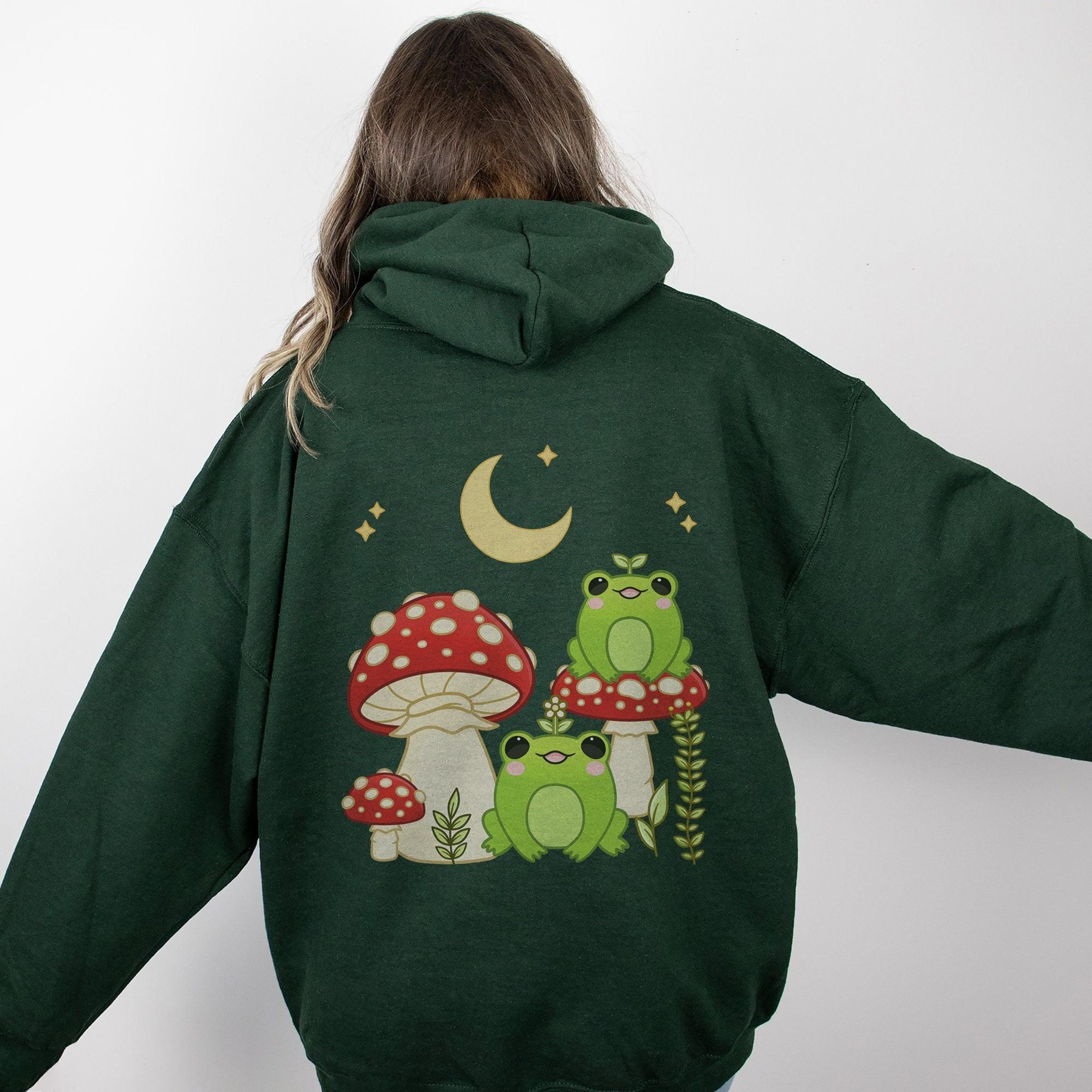 Cottagecore Mushroom Frog Hoodie | Cute Kawaii Hoodie | Frog Lover Gift | Anime Hoodie | Cottagecore Clothes | Oversized Hoodie Option