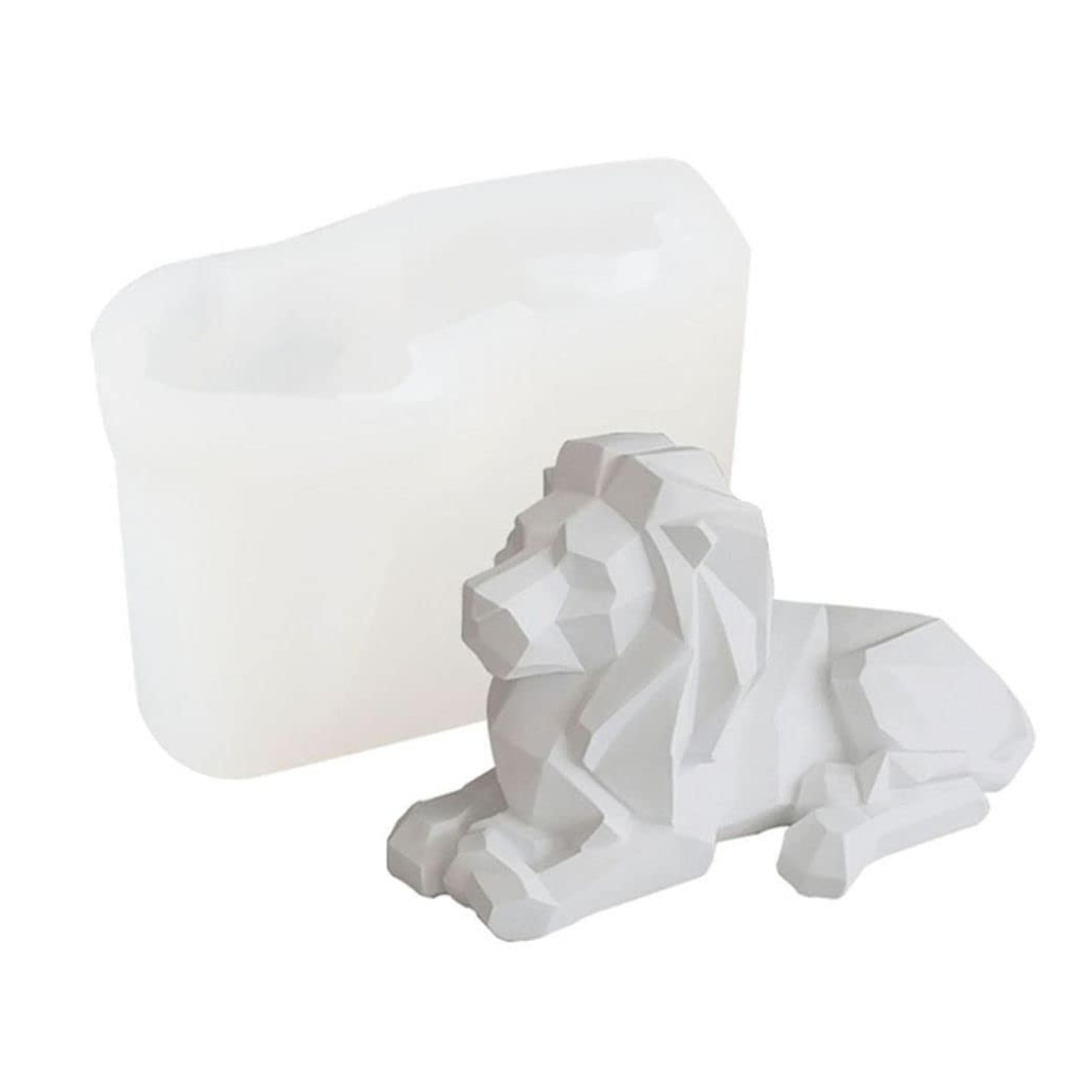 Geometric Lion Candle Decoration Silicone Mold DIY Animal Shape Soap Mold Handmade Gifts Home Decoration Silicoen Resin Mold(3.26inch,White)